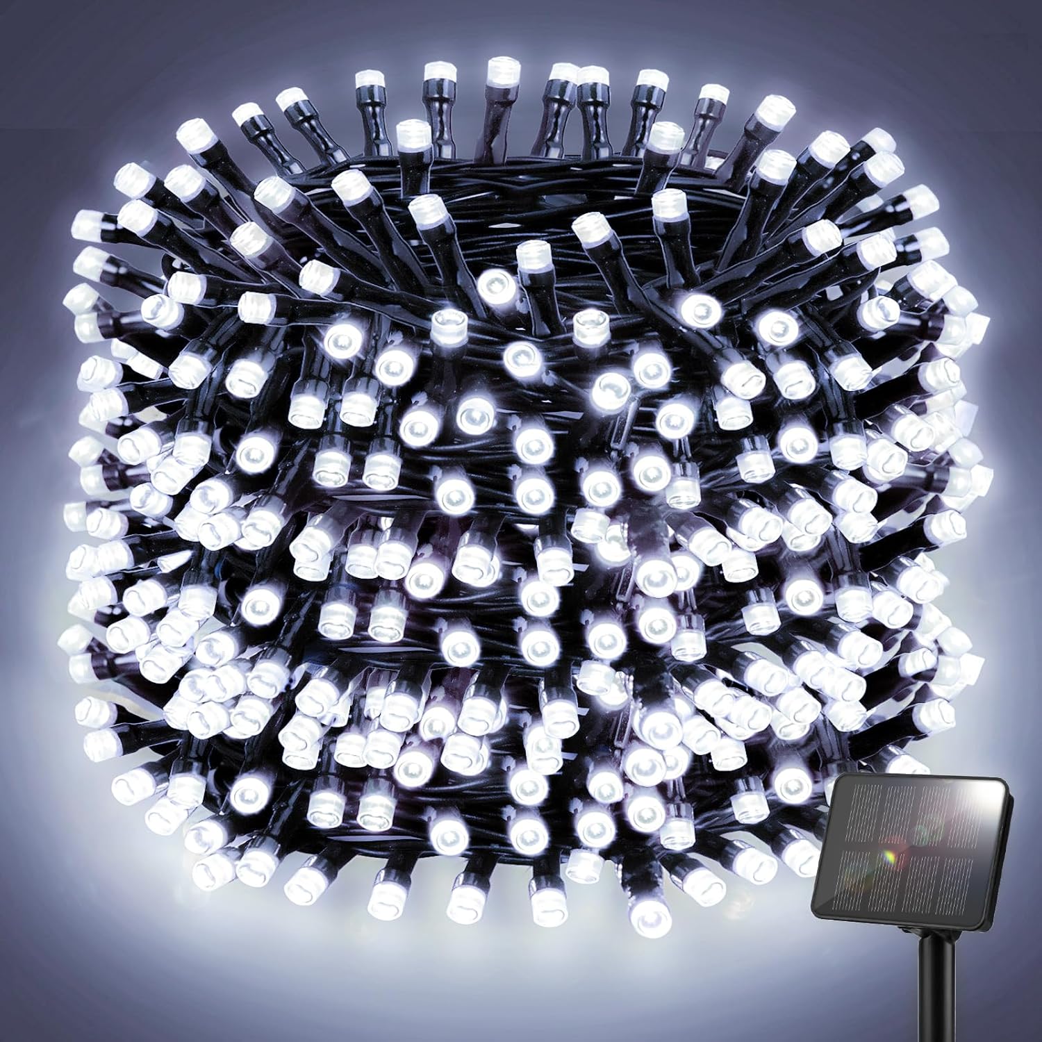 Detalle de FFZZKJ Solar String Lights Outdoor Garden, 120 LED (12m) – Cold White, Waterproof, 8 Lighting Modes