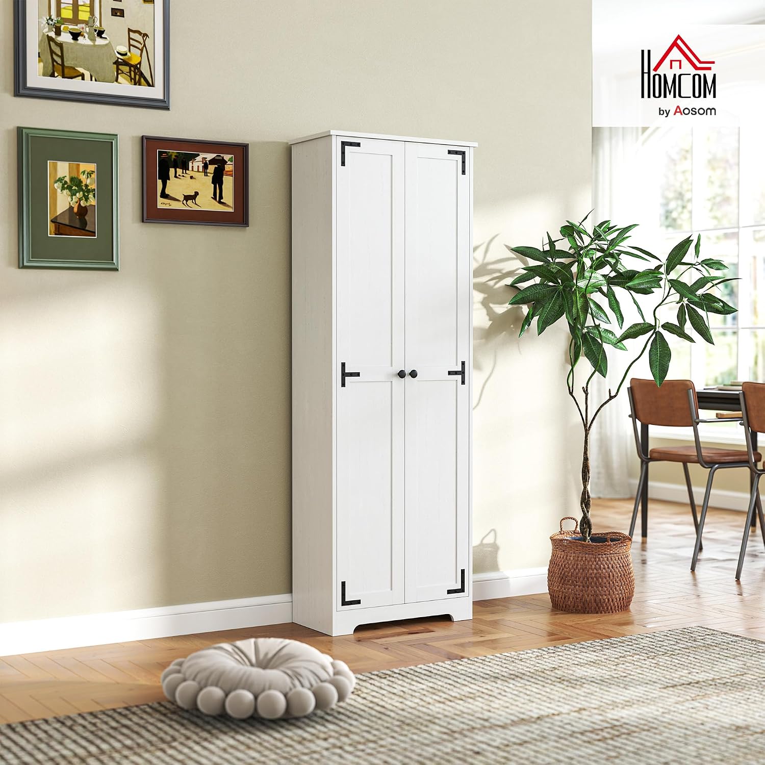Detalle 2 de HOMCOM 838-505V80WT Farmhouse Pantry Cabinet, Distressed White, Adjustable Shelves