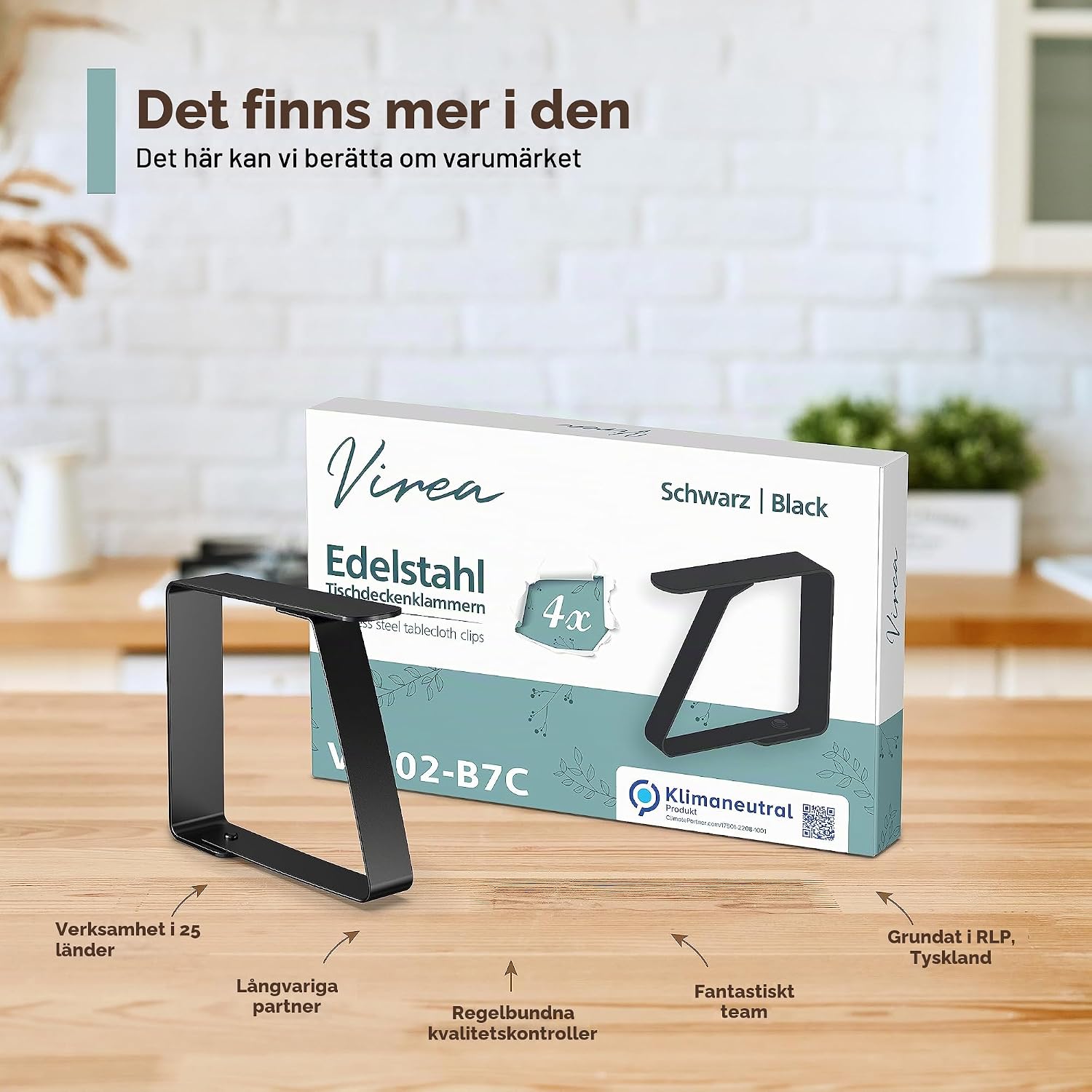 Thumbnail 6 de Virea bordsduksklämmor, 4-pack i svart rostfritt stål för bord upp till 5 cm