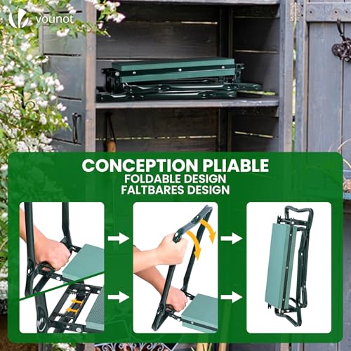 Detalle 2 de vounot Banc de Jardinage Pliable 2 en 1 – Agenouilloir et Siège avec Pochette de Rangement