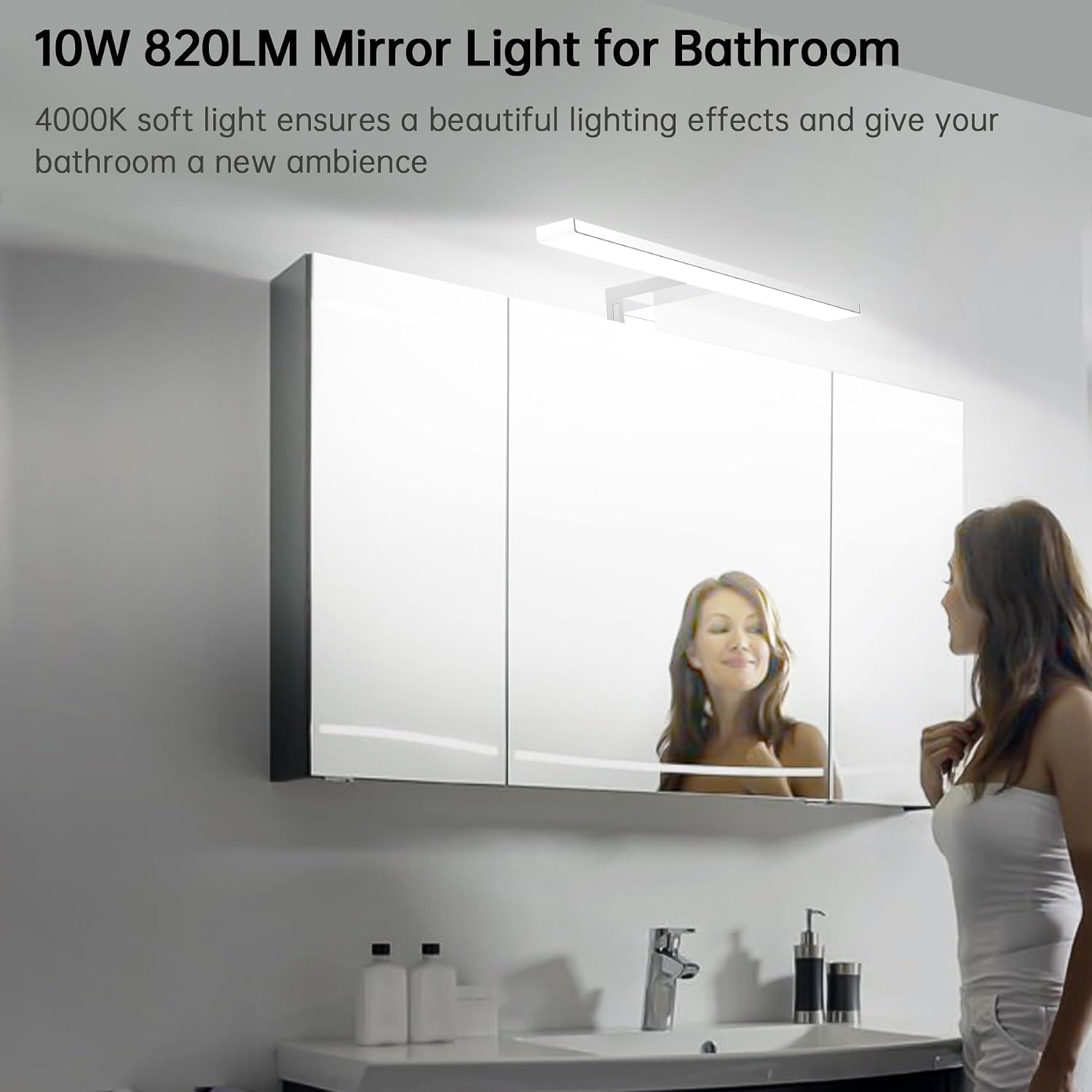 Thumbnail 5 de Azhien LED Badezimmer Spiegelleuchte 40 cm 10W Neutralweiß 4000K – 820 lm, Stecker, 3-in-1 Montage