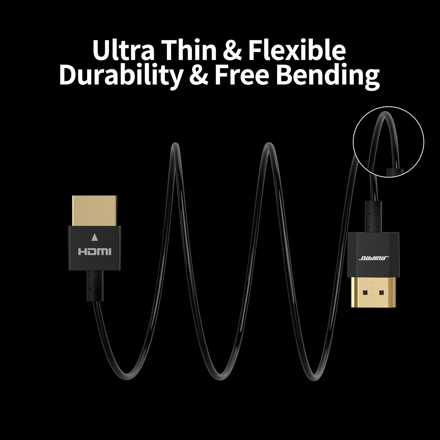 Detalle de RUIPRO Ultra Thin 8K HDMI 2.1 Cable 3FT (2-Pack): Slim, Flexible, and Ready for 8K/4K HDR Gaming and Entertainment