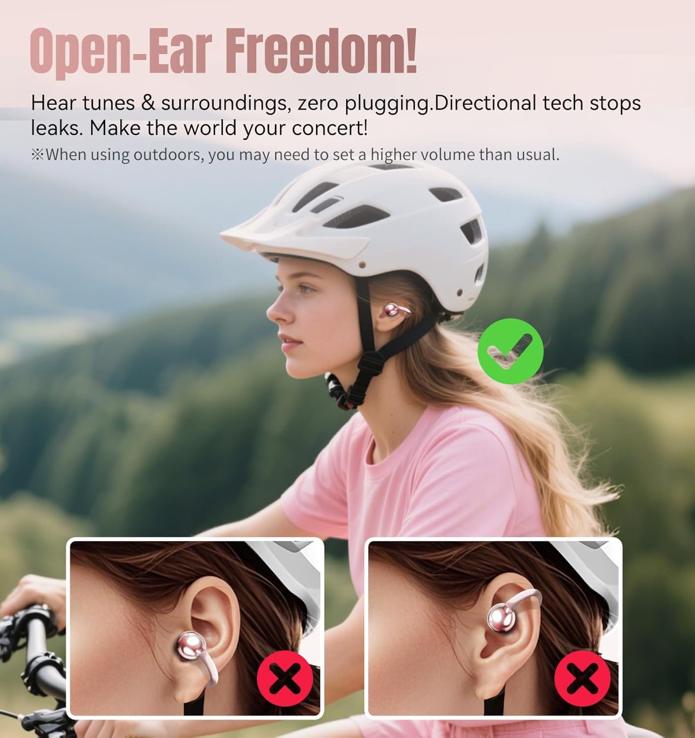 Detalle 2 de King Lucky i121 Open Ear Clip-on Wireless Bluetooth 5.4 Earbuds (Rose Gold) with Mic
