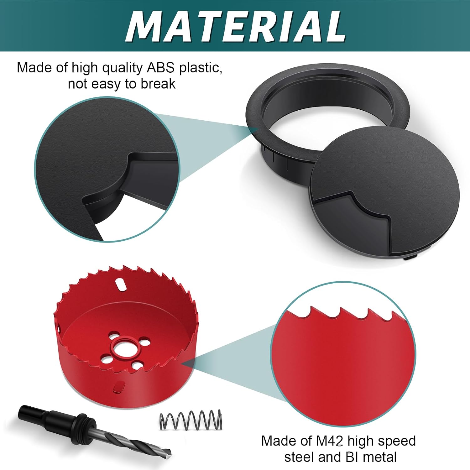 Detalle de Yeepeo 10er Set Kabeldurchführung für Schreibtisch, 60 mm Kabeldurchlass (mit 60-mm Lochsäge) in Schwarz