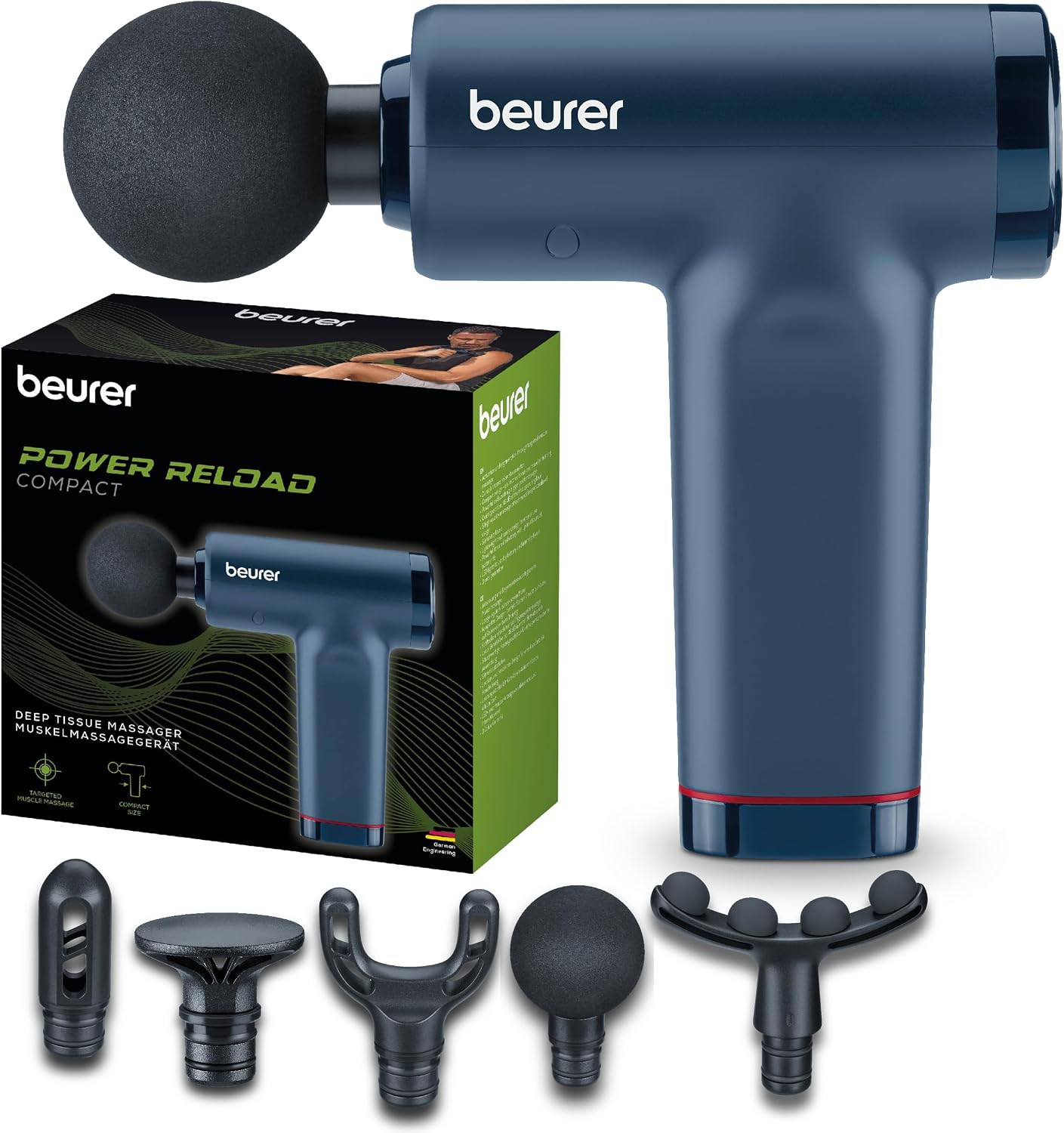 Detalle de Beurer PowerReload Pistolet de massage — 5 embouts, 5 niveaux, sans fil, ultra silencieux