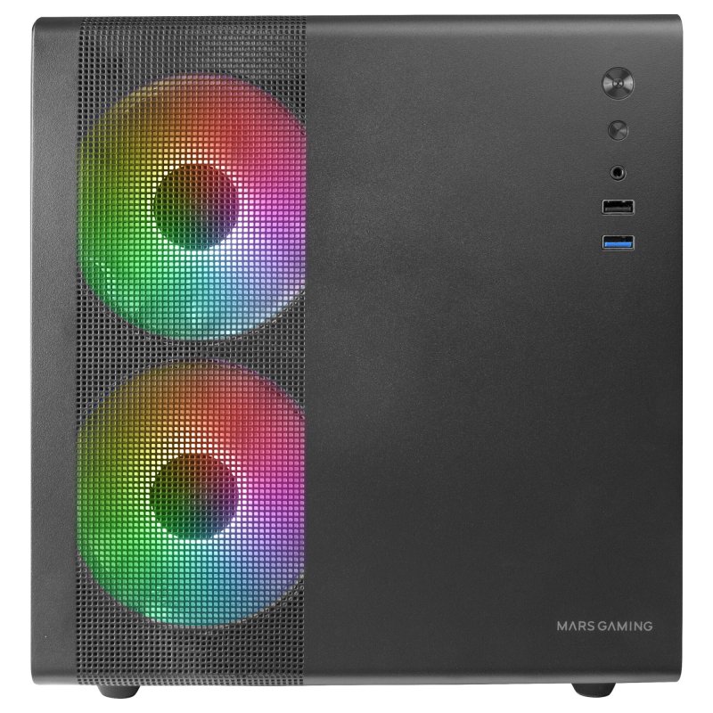 Detalle de Mars Gaming MC-400 FRGB MicroATX con cristal templado y USB 3.0 – Negra