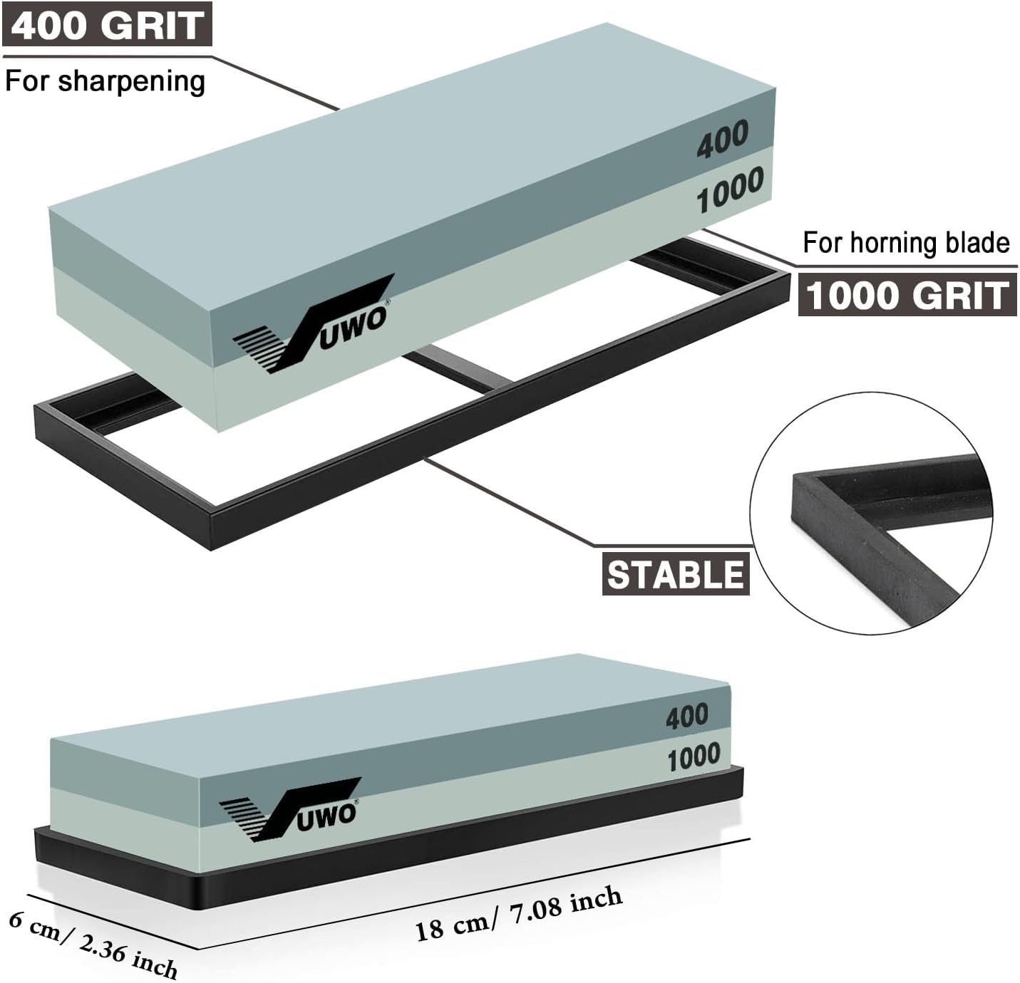 Detalle 2 de vuwo 001 400/1000 Grit Whetstone Knife Sharpener with Silicone Holder