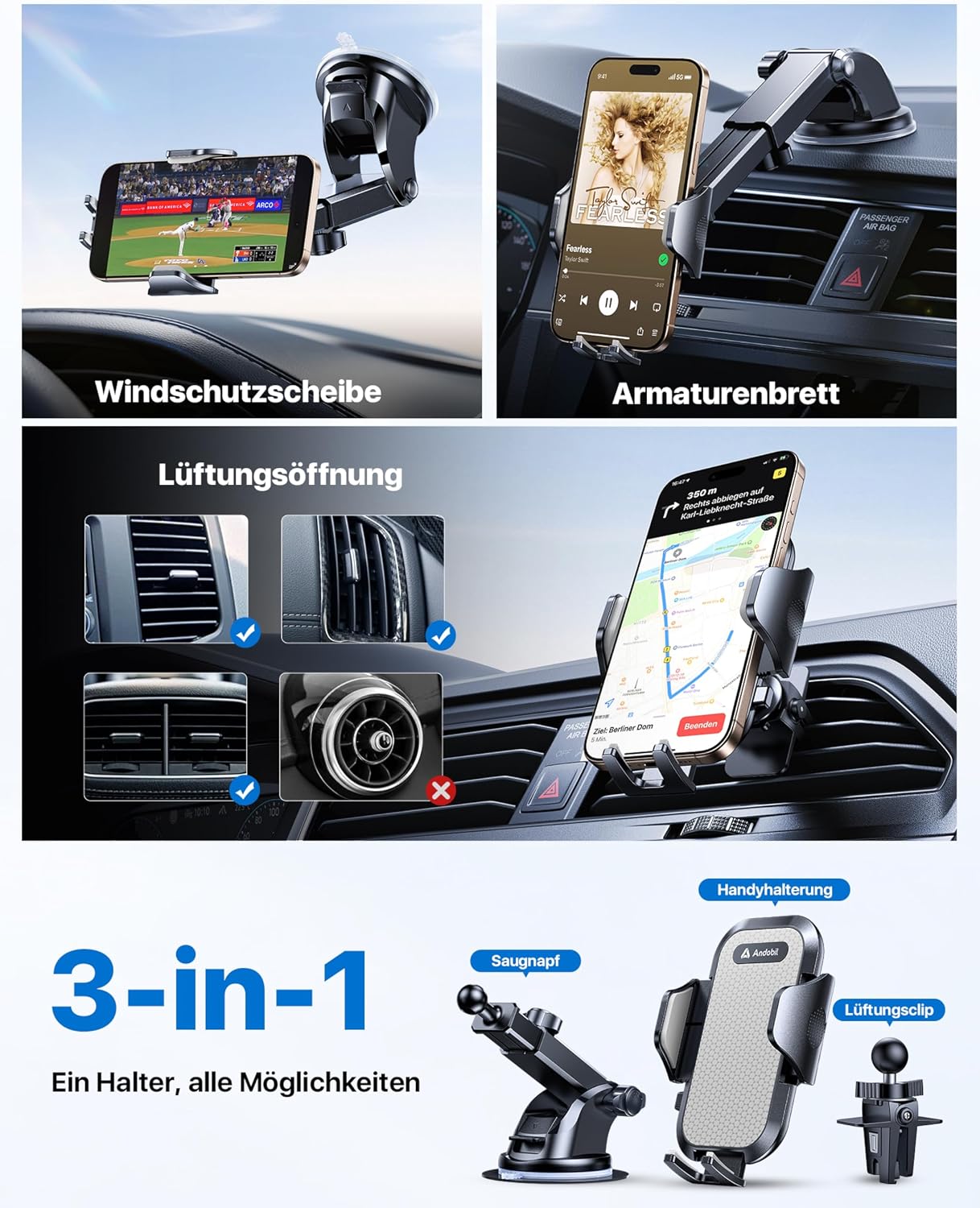 Thumbnail 2 de andobil Handyhalterung Auto 2026 3in1 Saugnapf