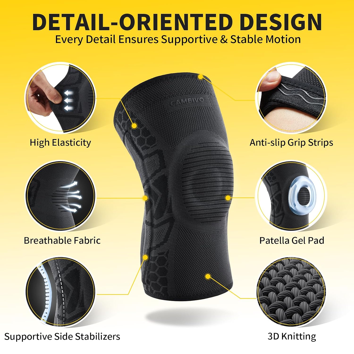 Thumbnail 5 de CAMBIVO Knee Brace with Patella Gel Pad & Side Stabilizers – 2 Pack