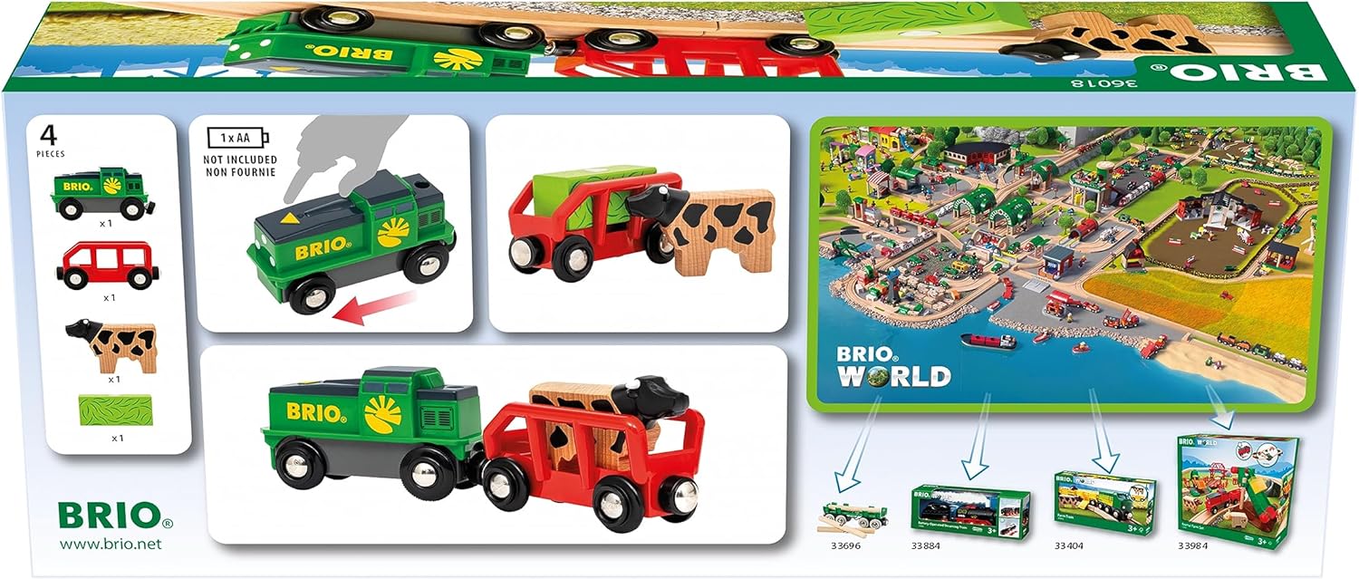 Detalle 2 de BRIO World 36018 Bauernhof-Batteriezug – batteriebetriebener Spielzeugzug für Kinder ab 3 Jahren