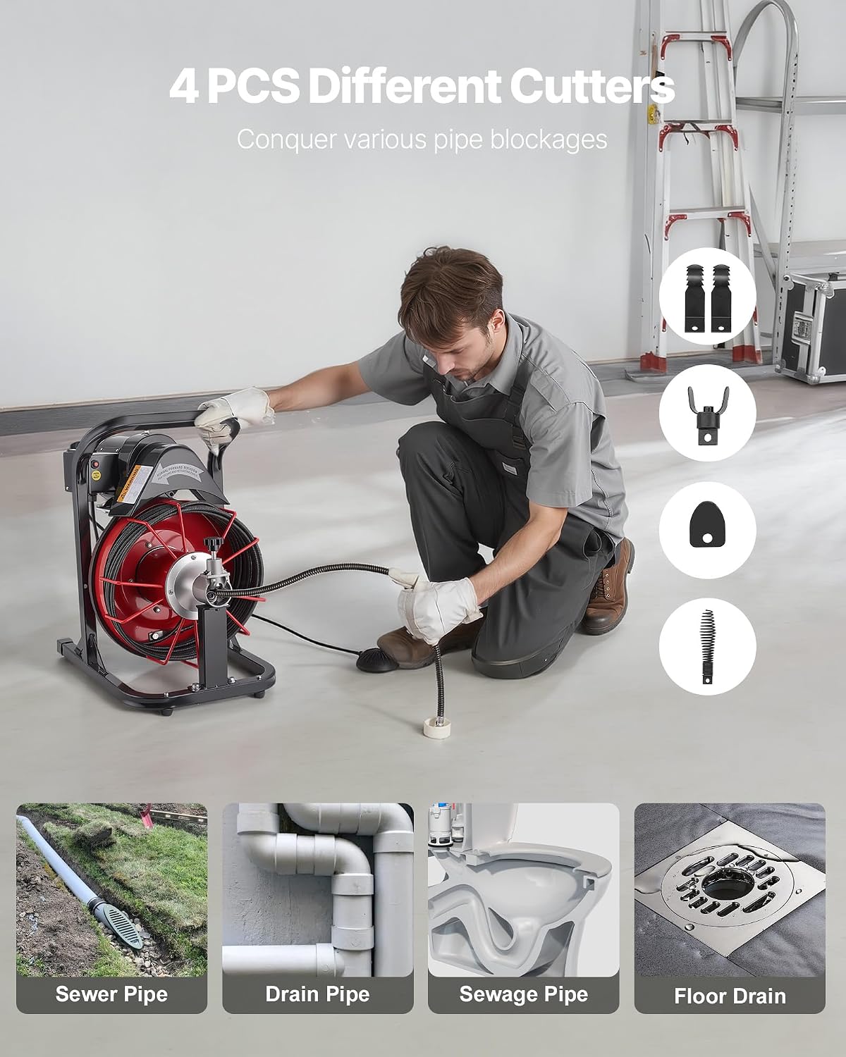 Detalle de VEVOR Drain Cleaner Machine 50 FT Cable