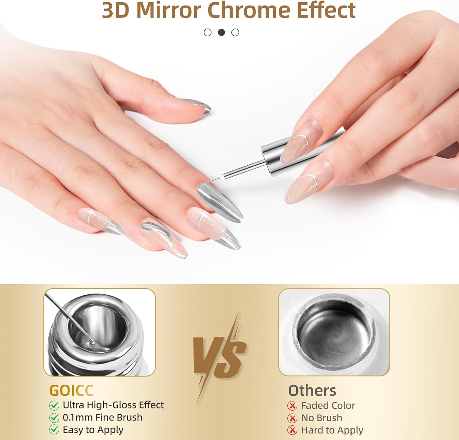 Thumbnail 6 de Metallic Painting Gel Liner Argento 8 ml per nail art effetto mirror chrome UV/LED