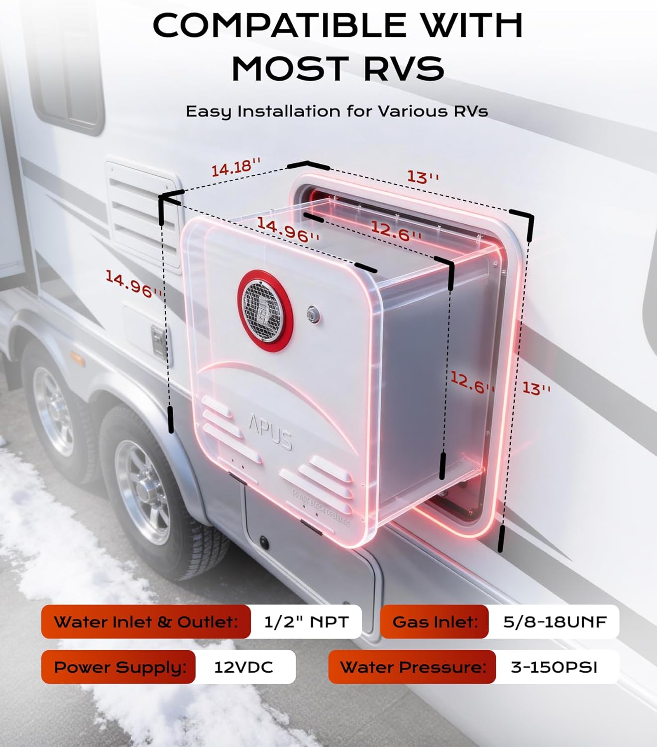 Thumbnail 4 de APUS RV Tankless Water Heater (68,000 BTU Propane) with Remote, 3.9 GPM, White Door — CSA Certified