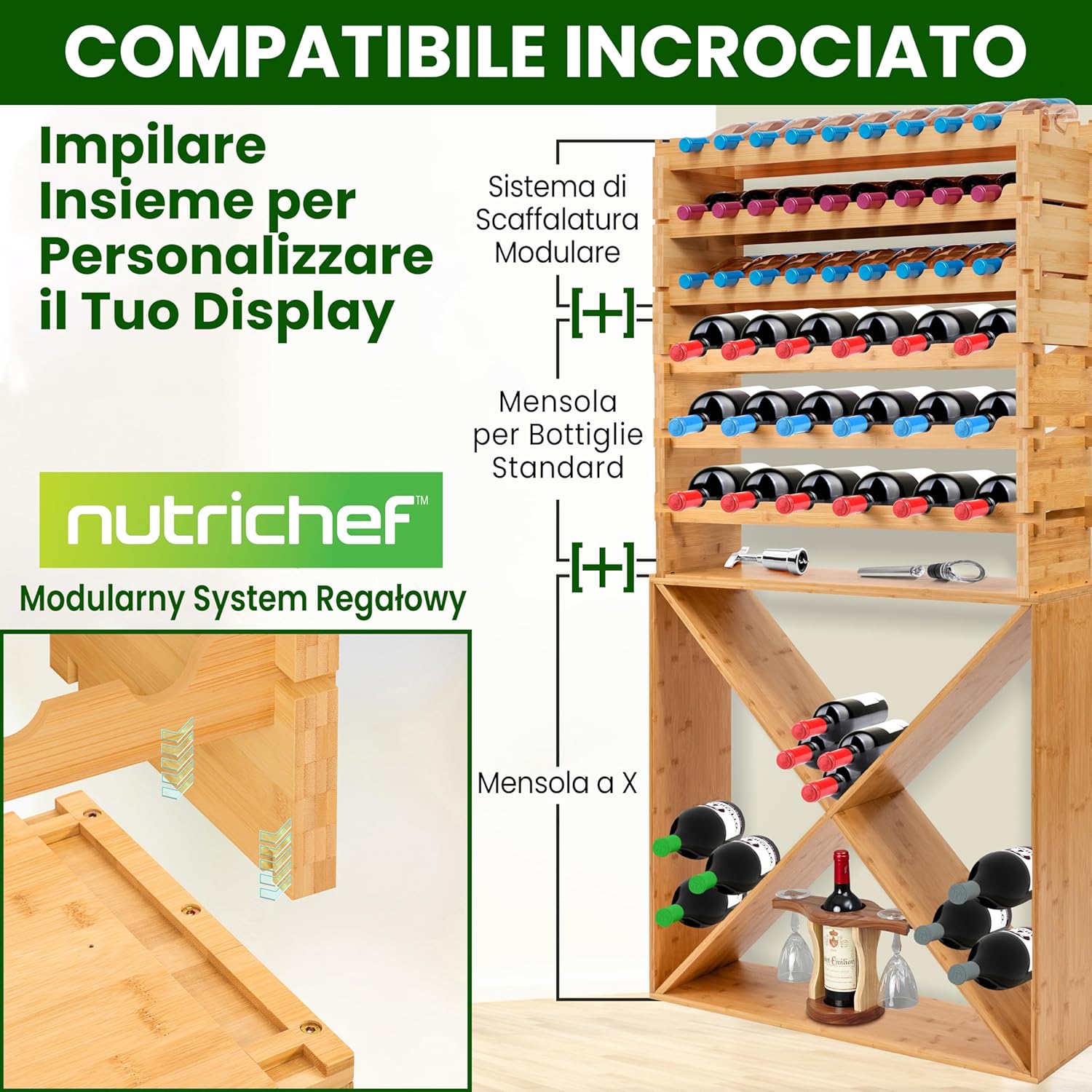 Thumbnail 3 de Nutrichef portabottiglie in bambù, 36 bottiglie