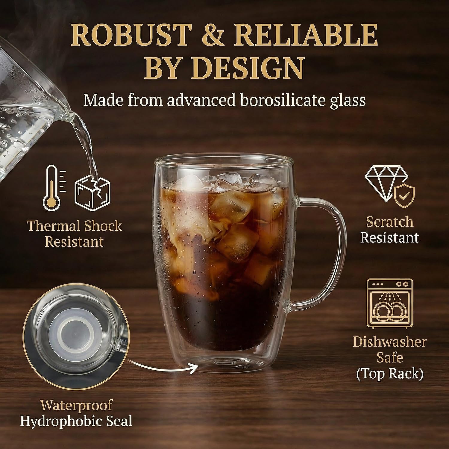 Detalle de GOODS+GADGETS Double-Walled Borosilicate Glass Cups, 300 ml, Set of 6
