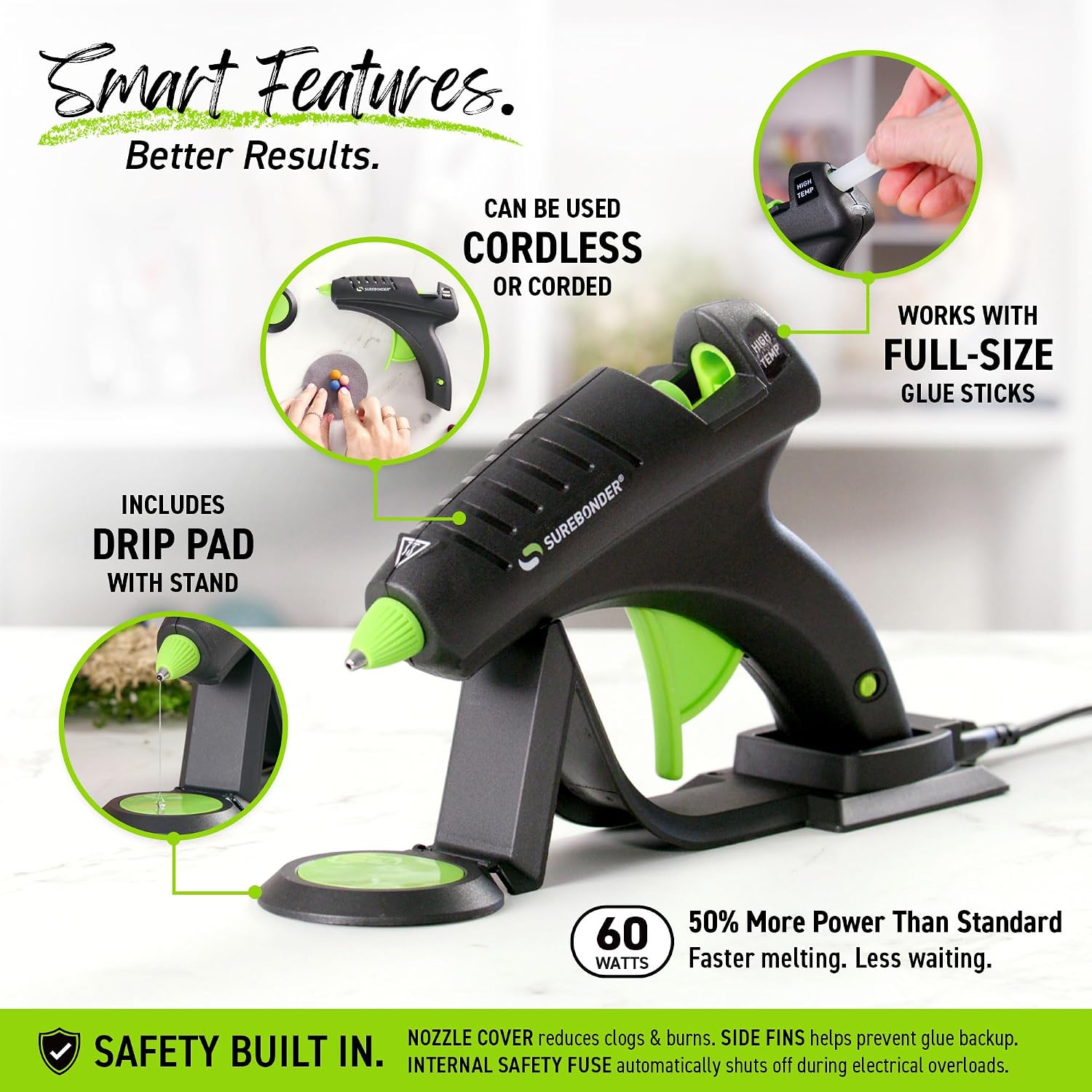 Detalle de Surebonder CL-800F Cordless High-Temp Glue Gun (60W) — Full Size, 380°F, 50% More Power