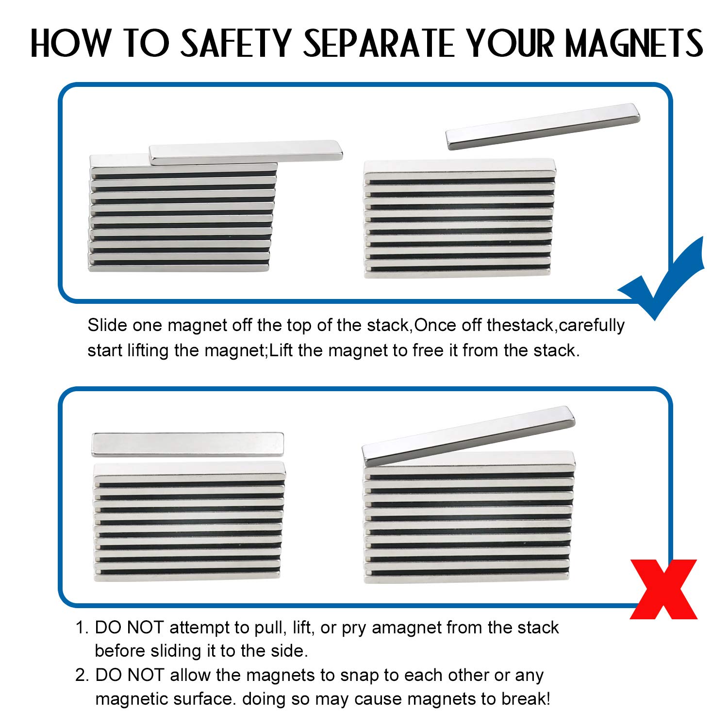Detalle 2 de MIKEDE 25 Neodymium Bar Magnets, 60 x 10 x 3 mm with Adhesive Backing