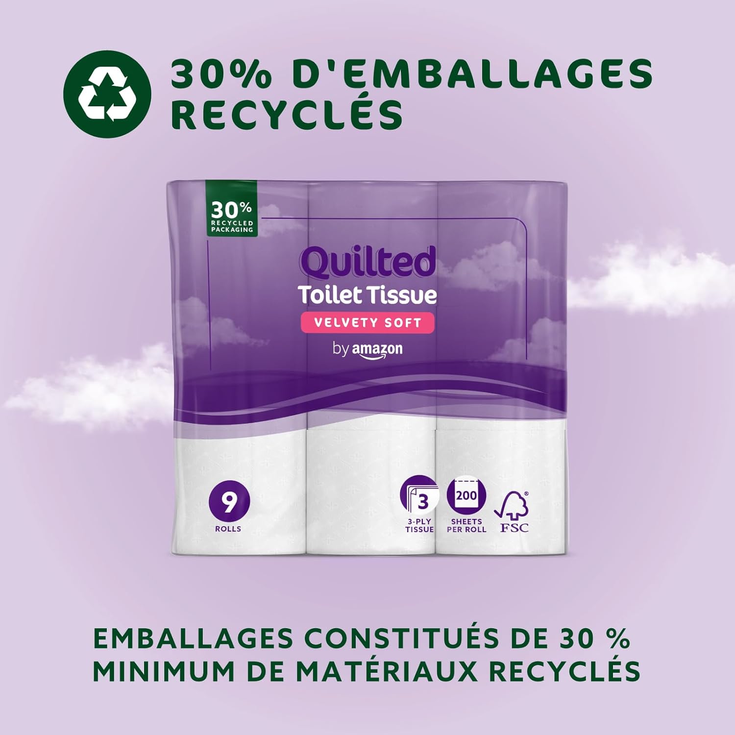 Detalle de By Amazon Papier Toilette 3 Épaisseurs Matelassé — 36 Rouleaux (4 paquets de 9), FSC