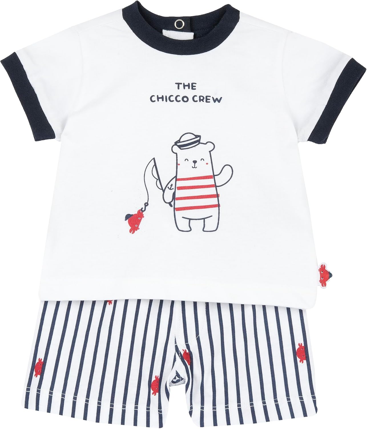 Detalle de Completo Neonato Chicco con T-Shirt e Pantaloncini in Morbido Tessuto – Designed in Italy