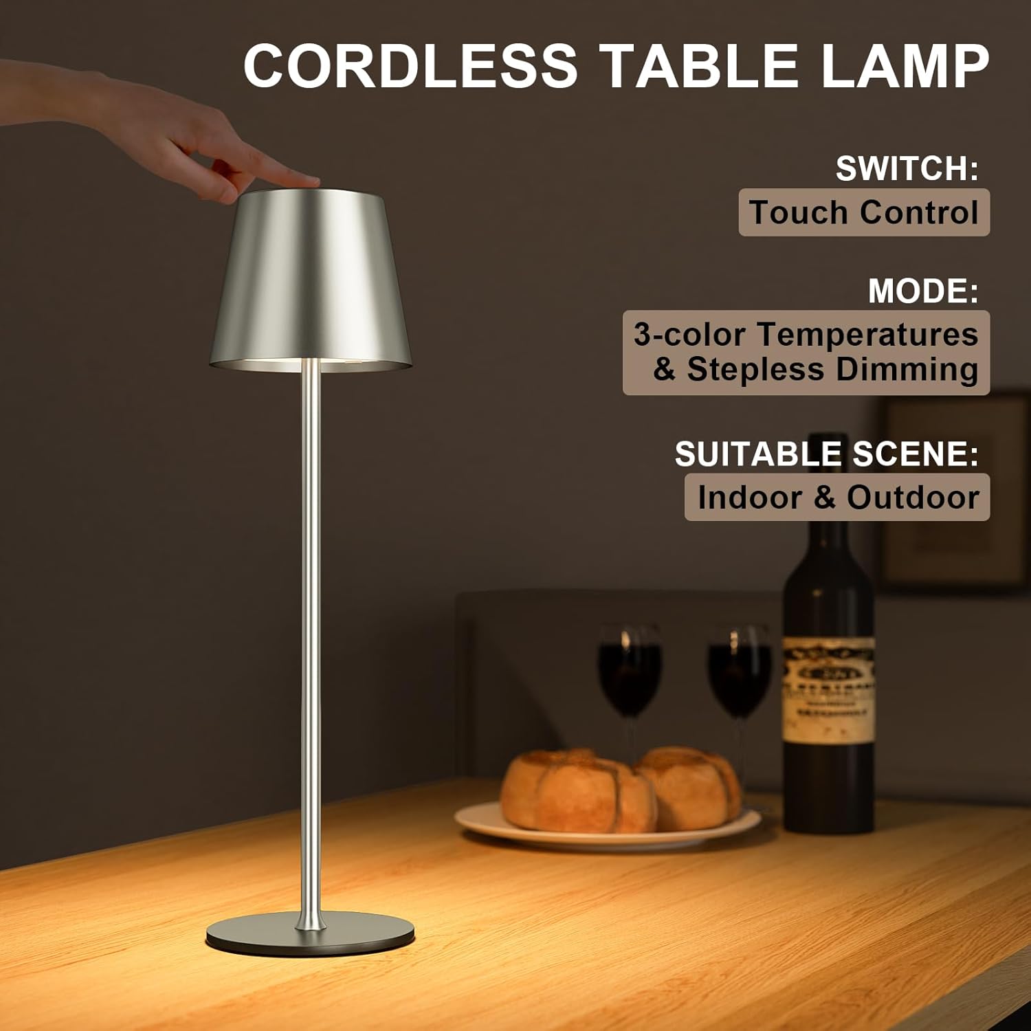 Thumbnail 3 de PreeOtti Tischlampe Kabellos – USB-C Akku-LED mit Touch, 3 Farbtemperaturen, stufenlos dimmbar