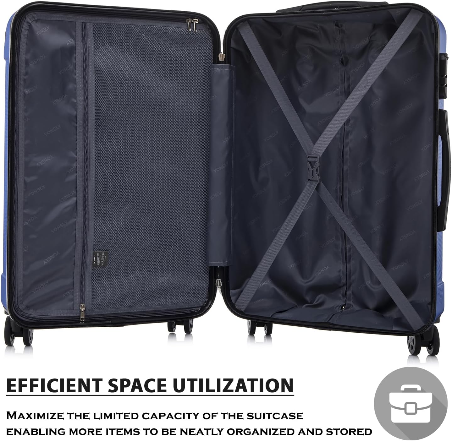 Thumbnail 5 de YONSLY Trolley Koffer Suitcase XL – Hartschalenreisekoffer mit 360° Rollen und Zahlenschloss (Saphirblau)