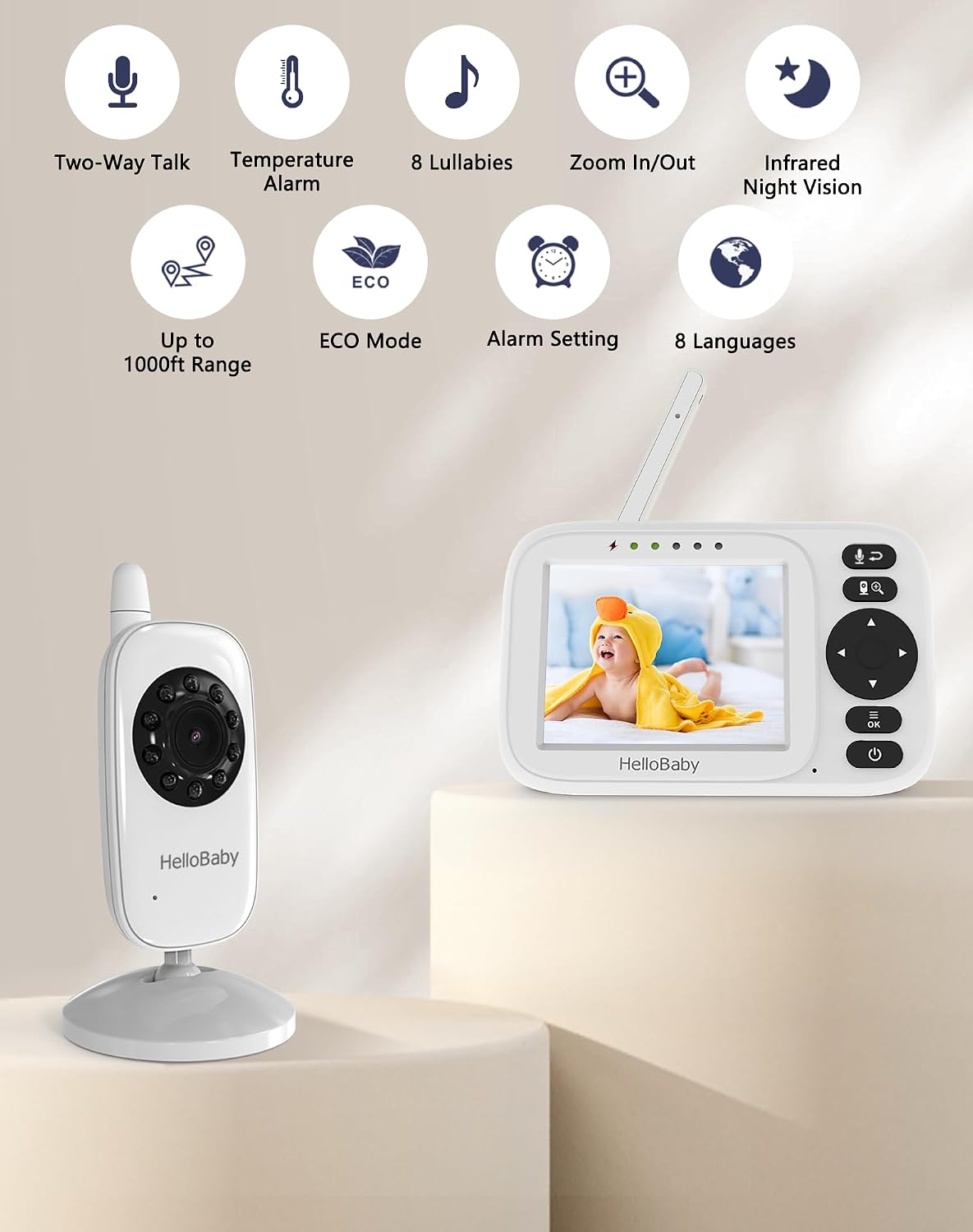 Detalle de HelloBaby HB2438 baby monitor with 3.2” screen