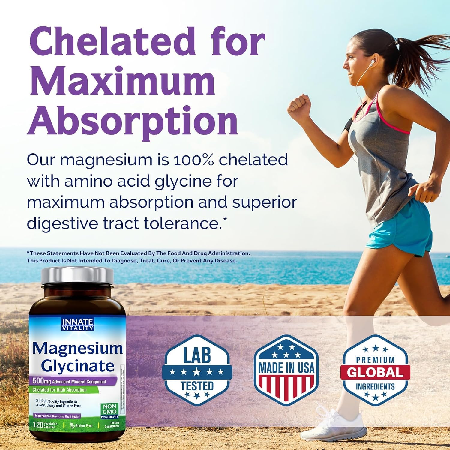 Thumbnail 4 de Innate Vitality Magnesium Glycinate 500mg, 70mg Elemental, 120 Capsules