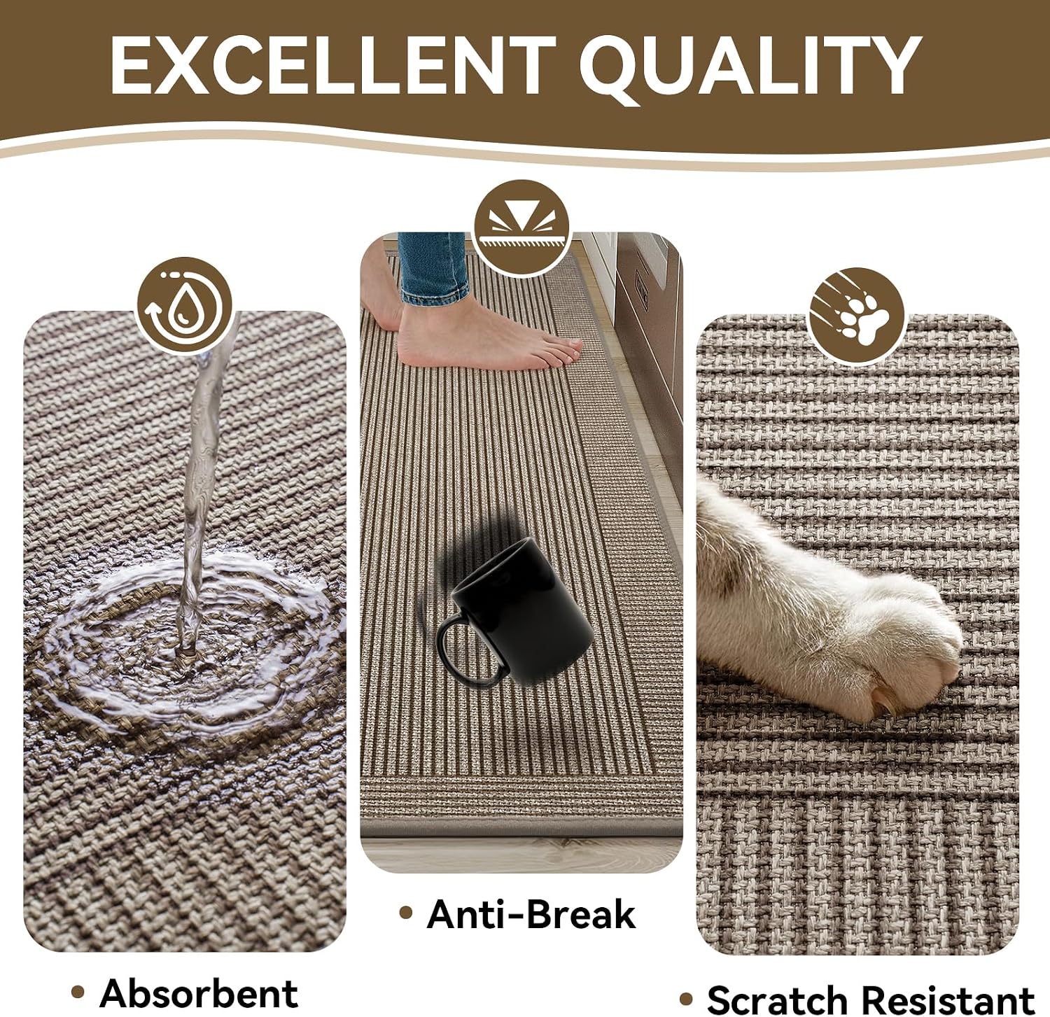 Thumbnail 4 de QiCaiJia Kitchen Rug Set, Brown