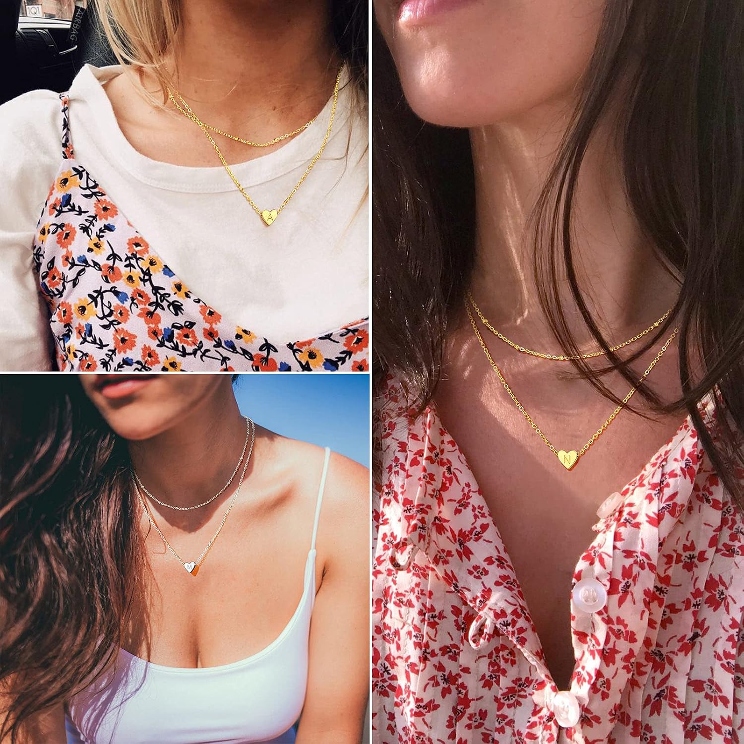 Detalle 2 de PROSTEEL Collier Femme 2 Rangs Coeur Initiale