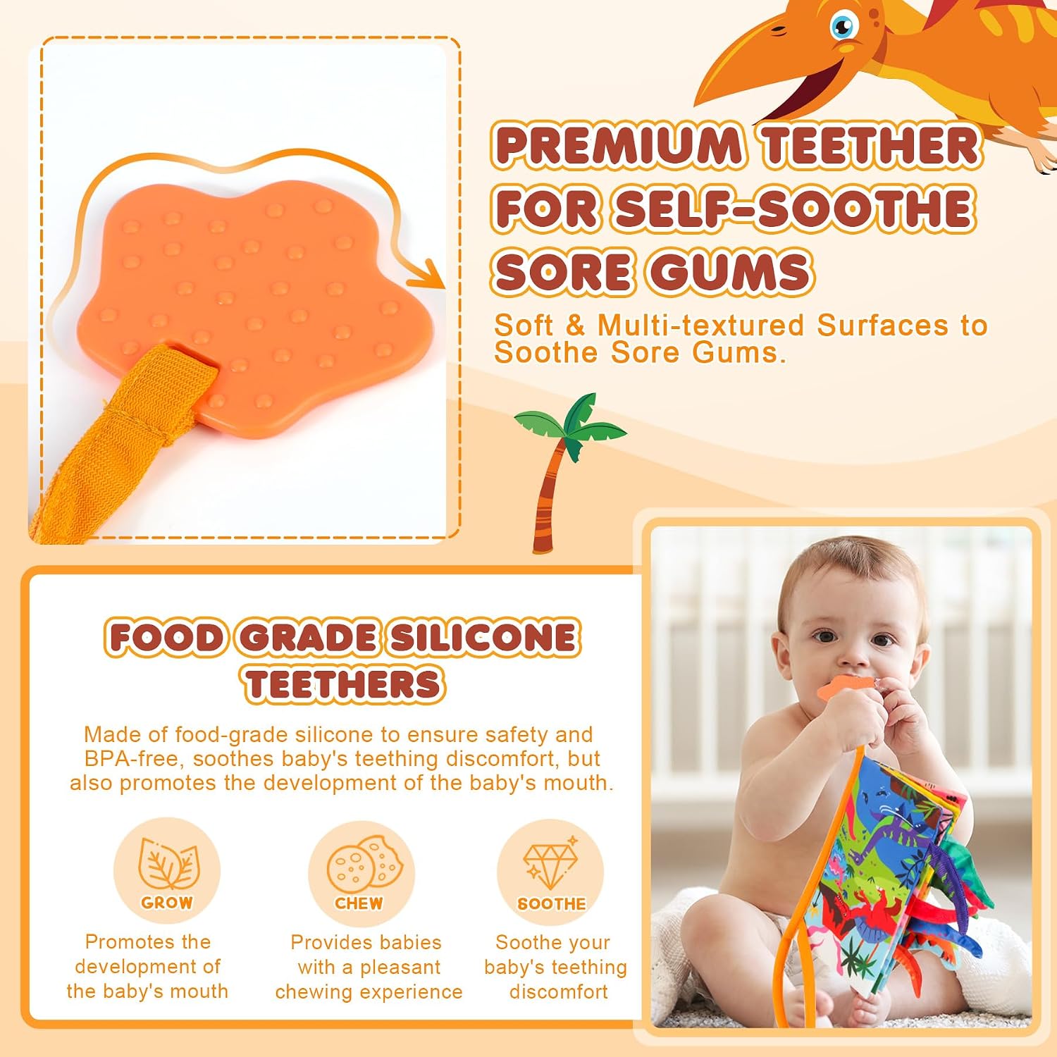 Detalle 2 de BBWOO Soft Baby Book Toy with Crinkle Sounds, Textured Tails and Teether