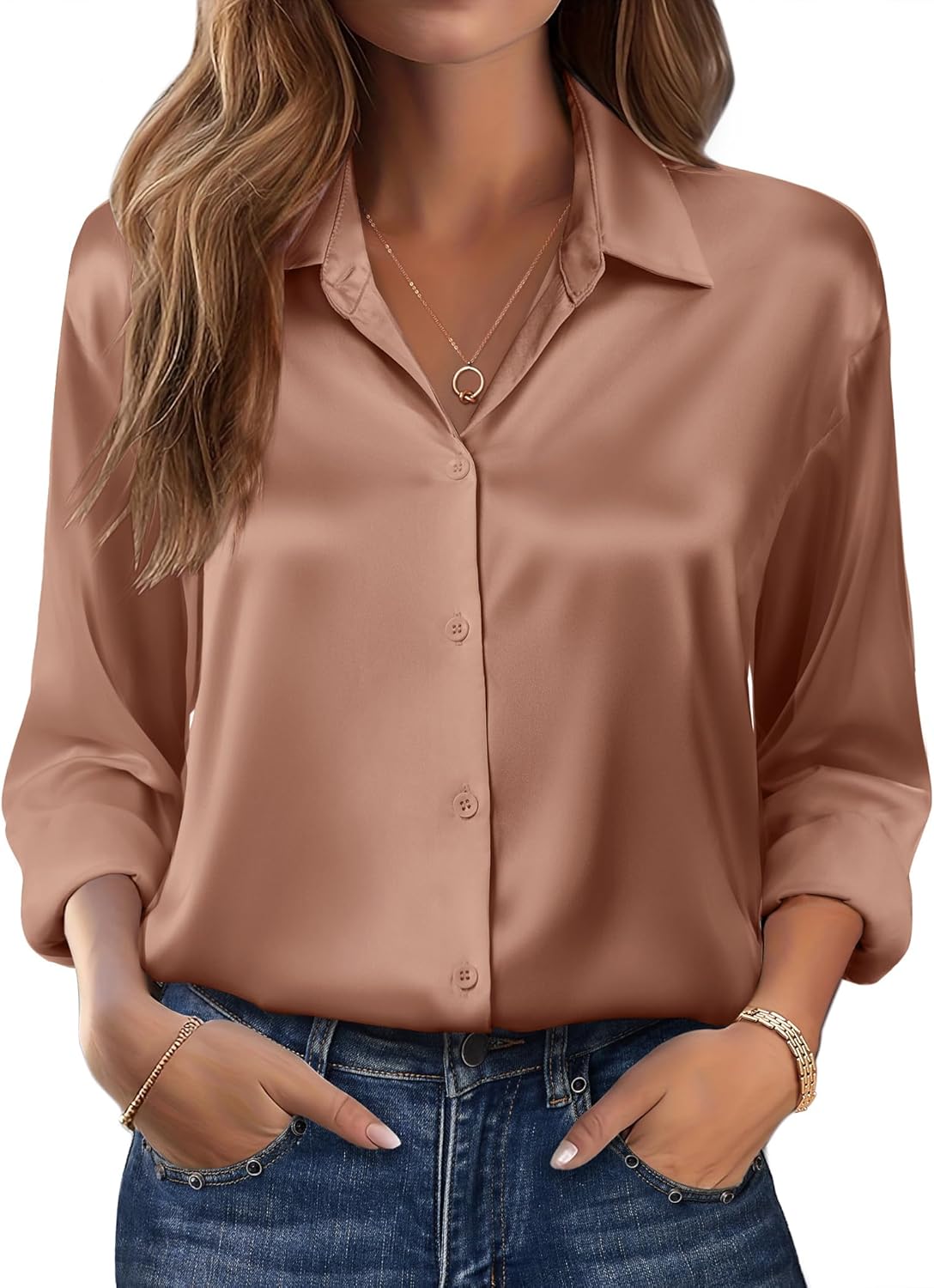 Thumbnail 5 de Zeagoo Satin Button Down Blouse 1pc