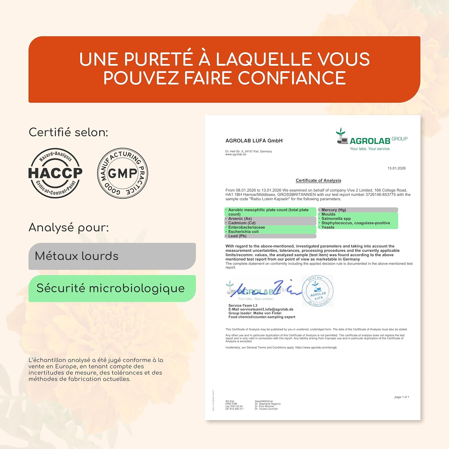 Thumbnail 5 de Complément Alimentaire pour les Yeux - Lutéine 50 mg + Zéaxanthine 12,5 mg, 120 Gélules (4 mois) avec Vitamine A & B2 – Extrait Naturel de Tagètes, Végan et Sans Gluten