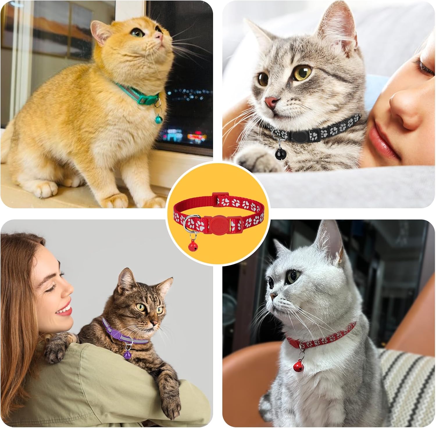 Thumbnail 6 de Taglory reflektierendes Katzenhalsband-Set (2 Stück) mit Sicherheitsverschluss & Glöckchen, verstellbar 15–20 cm – Rot