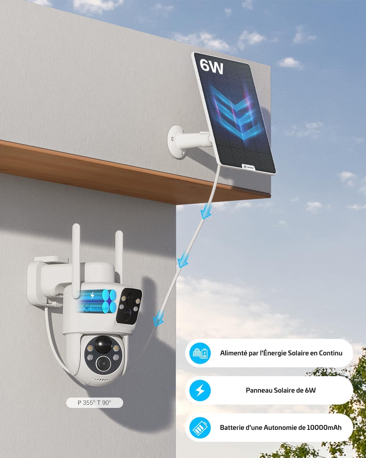 Detalle 2 de COCOCAM 2K: Caméra de surveillance extérieure sans fil avec double objectif et PIR 2x