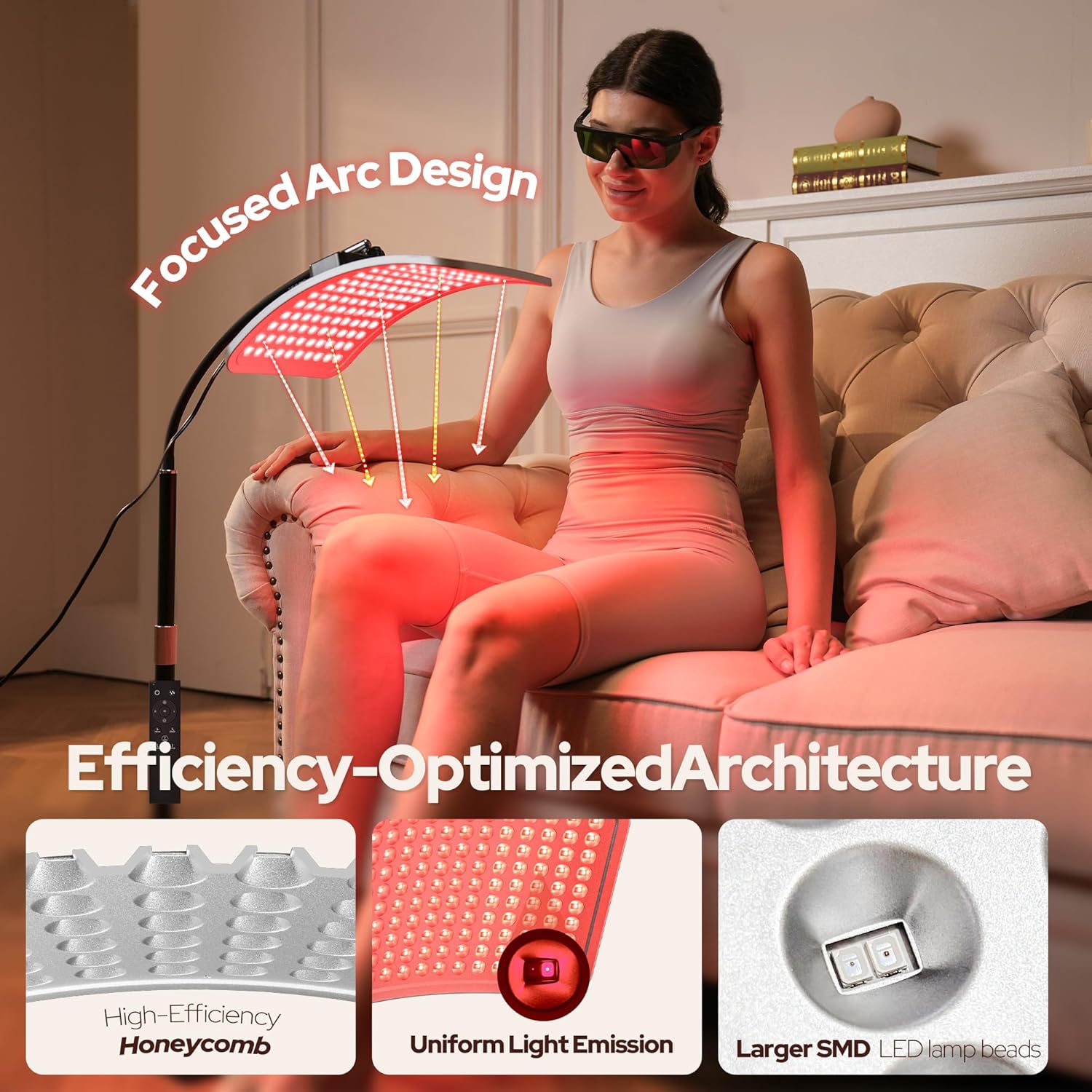 Detalle de SUNKENET LTFL003 Red Light Therapy Lamp, 660nm and 850nm LEDs