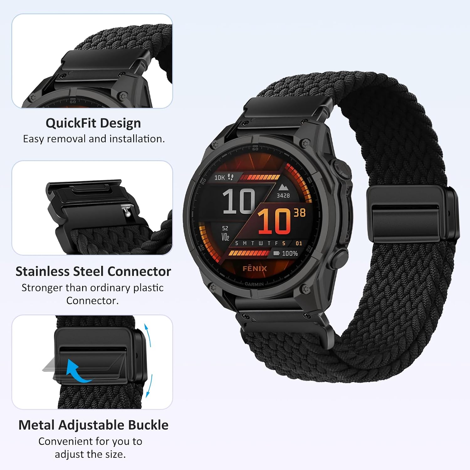 Thumbnail 1 de RosMank 22mm Quickfit Braided Watch Band for Garmin Fenix 8/7/6 Series and More