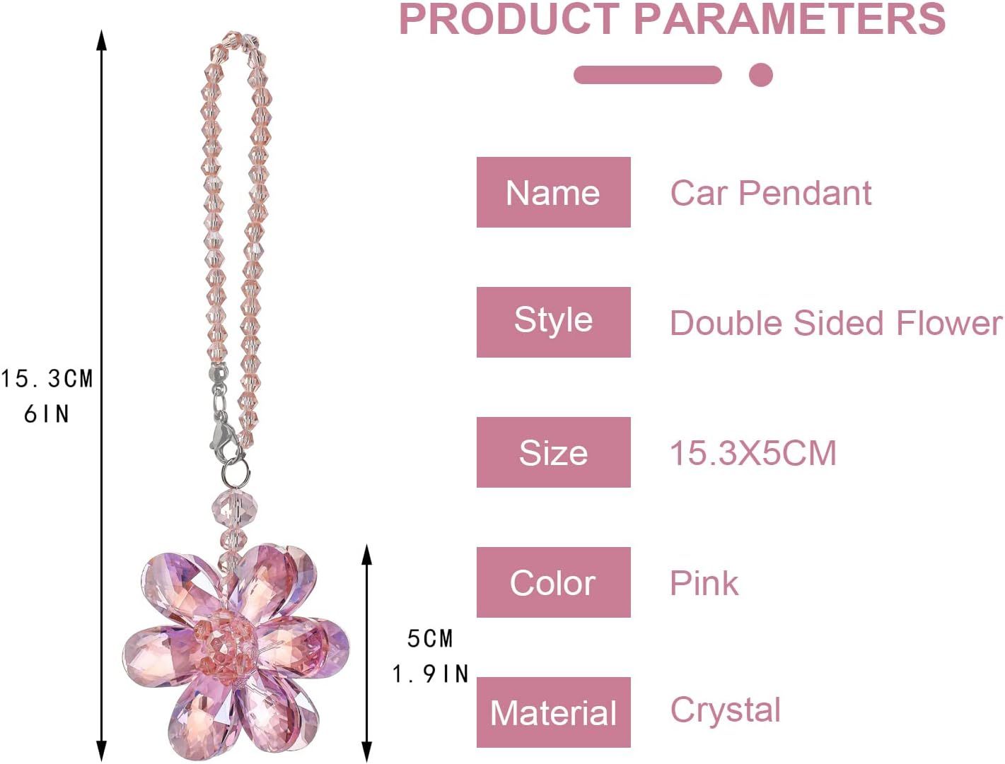Thumbnail 2 de Crystal Flower Car Rear View Mirror Pendant with Pink Crystal Beads Charm Decor (Car or Home Hanging)