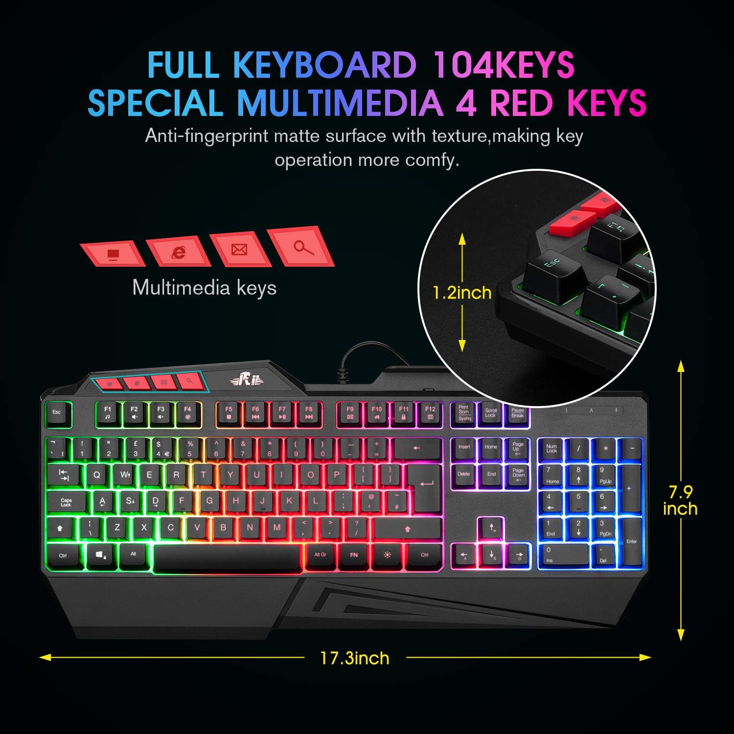 Thumbnail 5 de Rii RK202 Gaming keyboard with rainbow LED