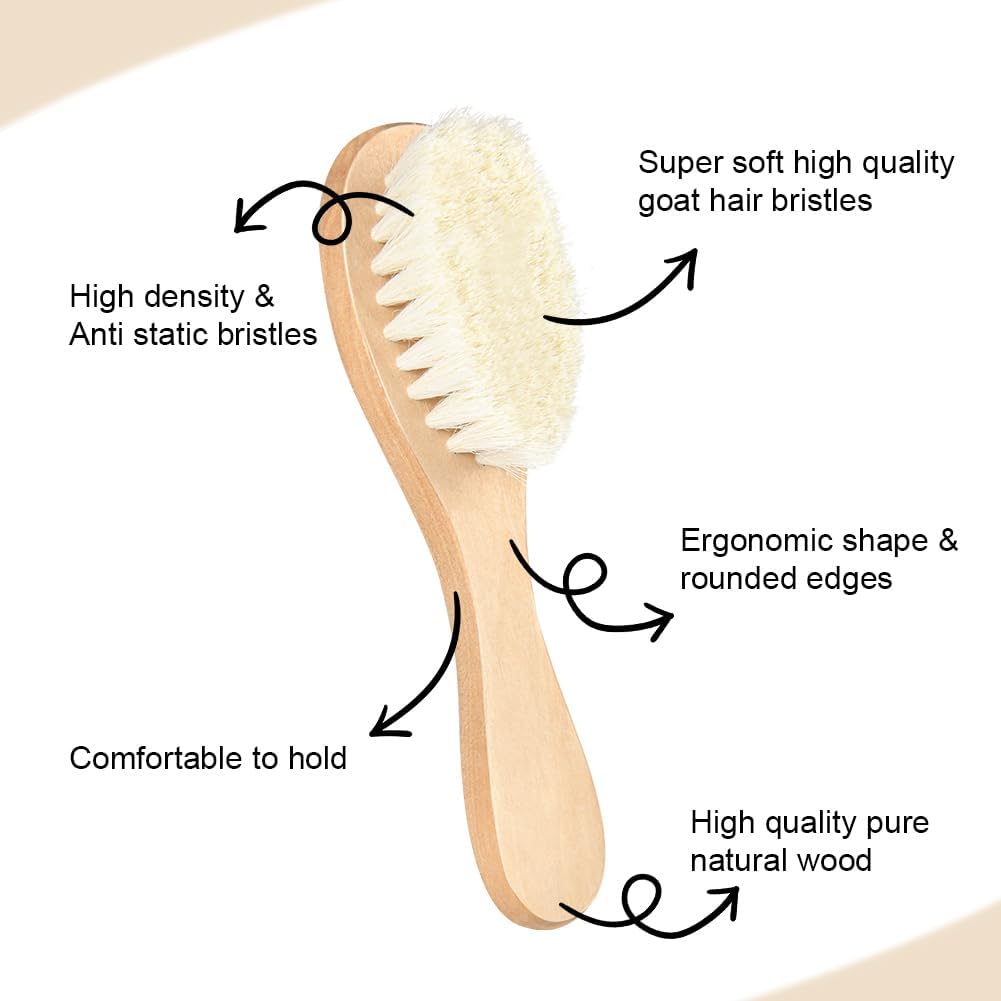 Detalle 2 de Aolso Brosse Cheveux Bébé – Lot 3 pcs, bois naturel et poils de chèvre doux