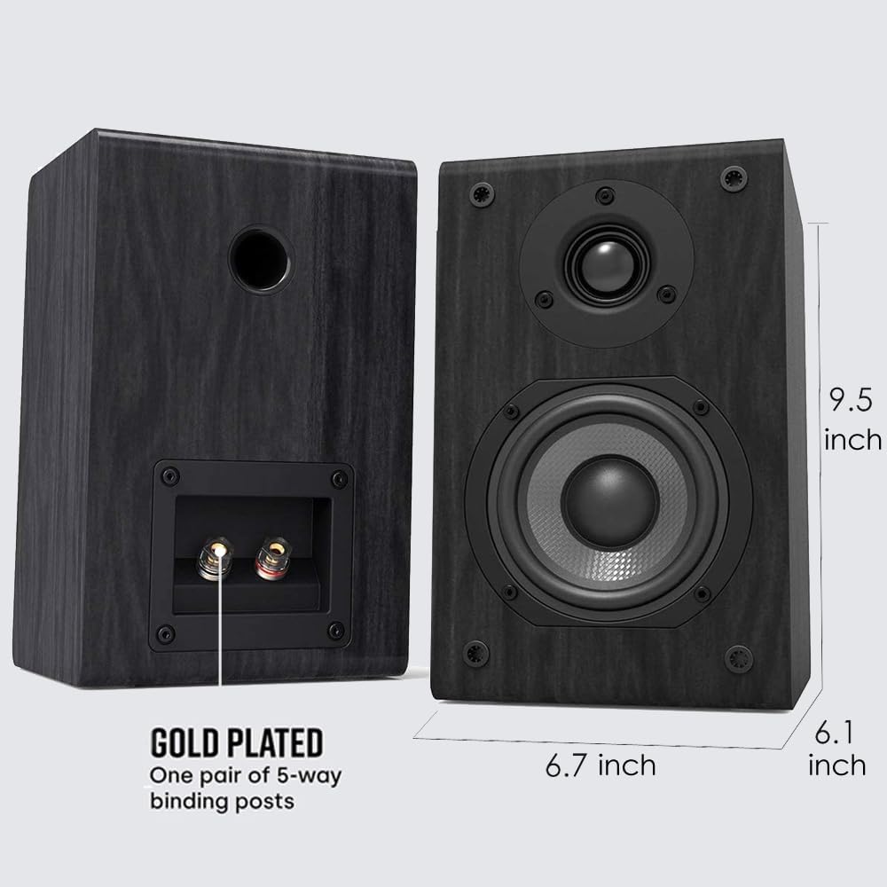 Detalle 2 de LONPOO Passive Regal-Lautsprecher-Paar (75W RMS) mit 4-Zoll Kohlefaser-Tieftöner und 1-Zoll Seidenkalotte – 2-Wege passiv
