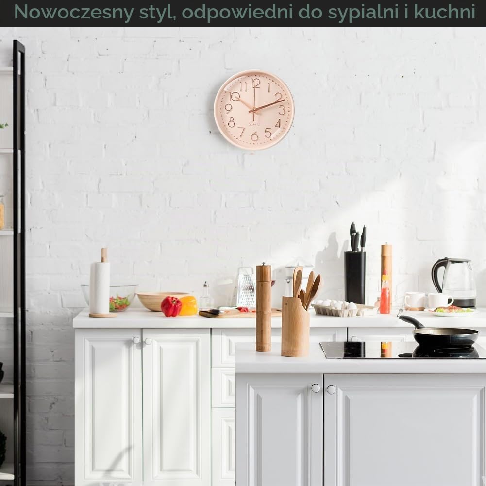 Detalle 2 de Aolso zegar ścienny 20 cm, cichy mechanizm, różowo-złoty akcent