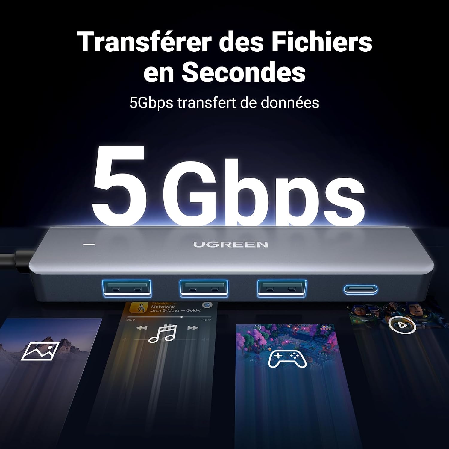 Detalle 2 de UGREEN Hub USB 3.0 4 ports 5Gbps