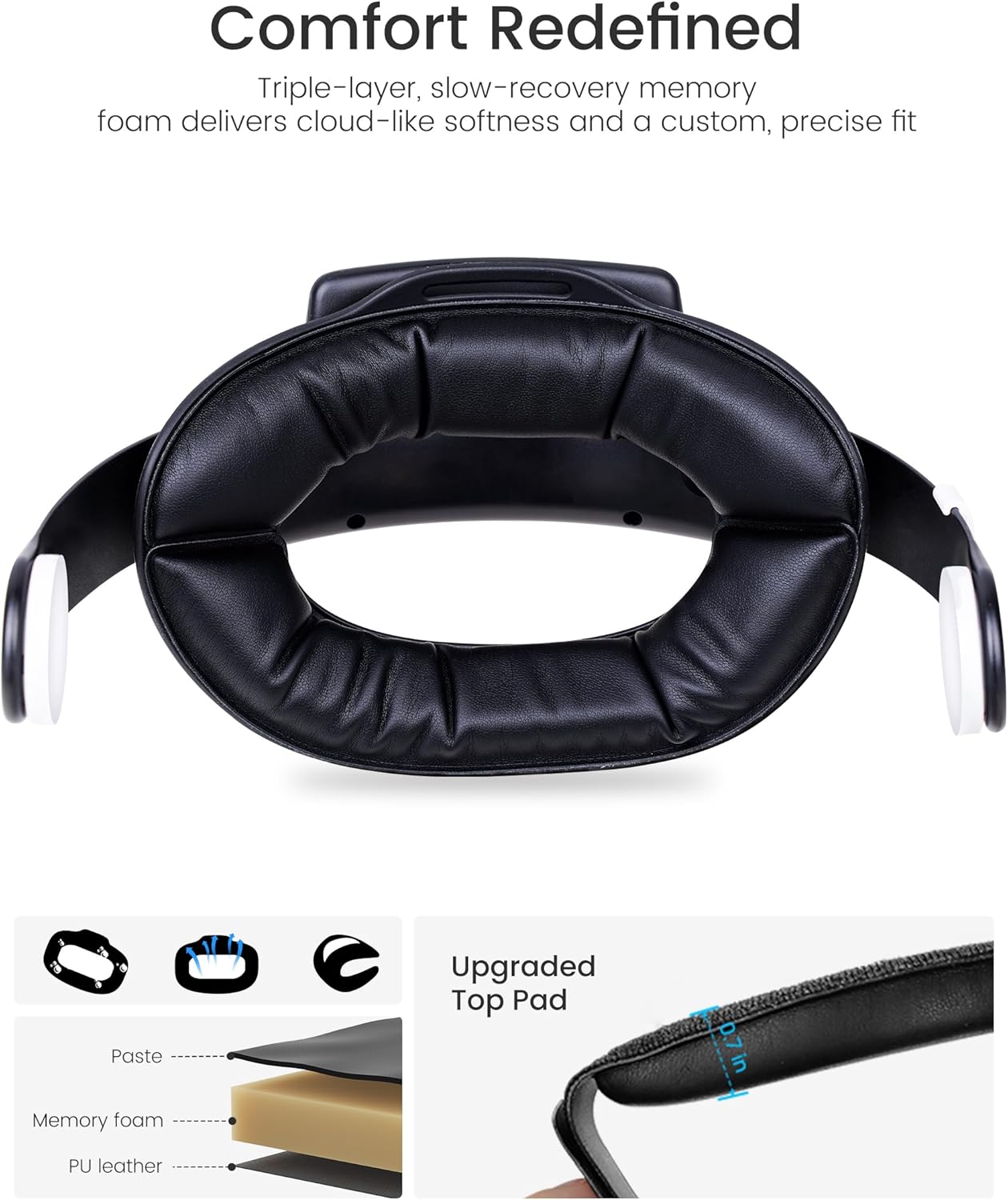Detalle de VR Head Strap with 10000mAh Battery for Meta Quest 3/Quest 3S/Quest 2: Comfort, Power, and Quick-Check Design