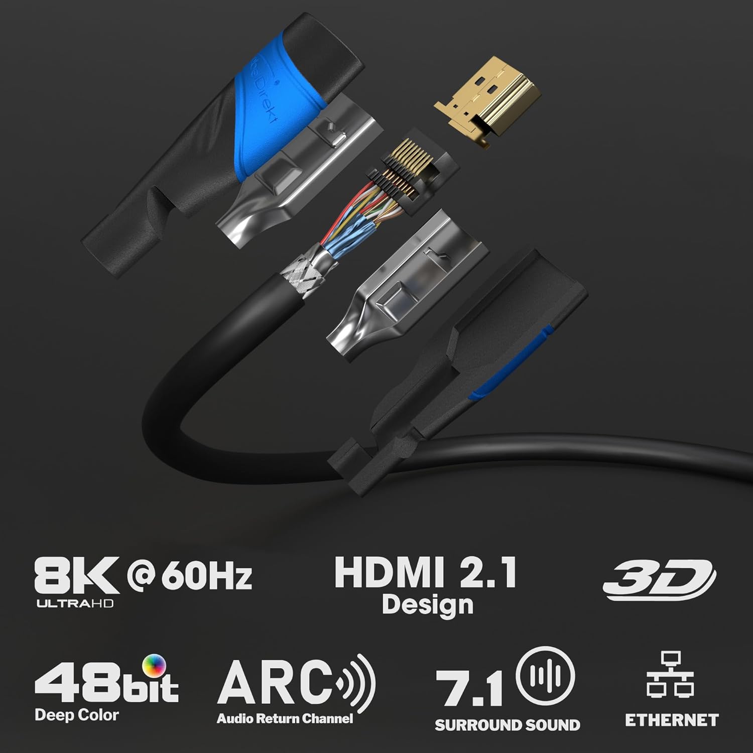 Thumbnail 1 de KabelDirekt 8K/4K HDMI Cable – German-Engineered Lead, 0.15m to 22.5m, 10x 2m & More