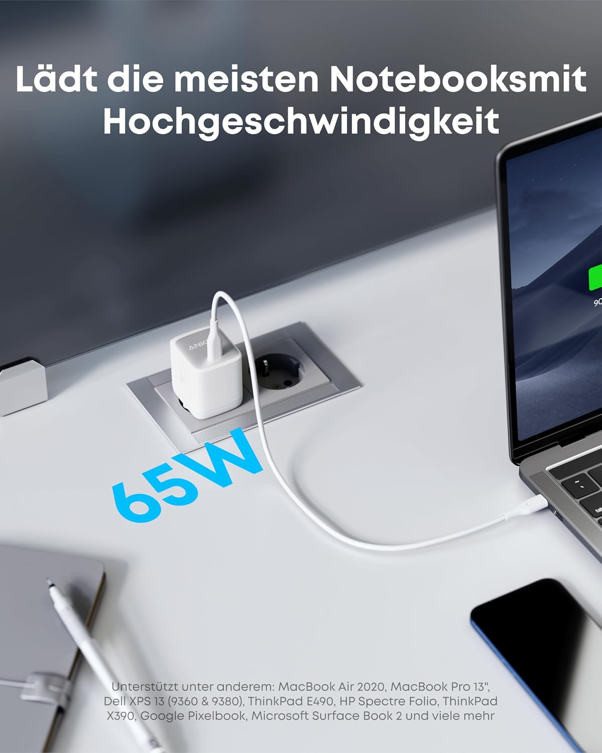 Detalle de Anker Nano II 65W USB-C Ladegerät Netzteil – kompakt, leistungsstark und vielseitig