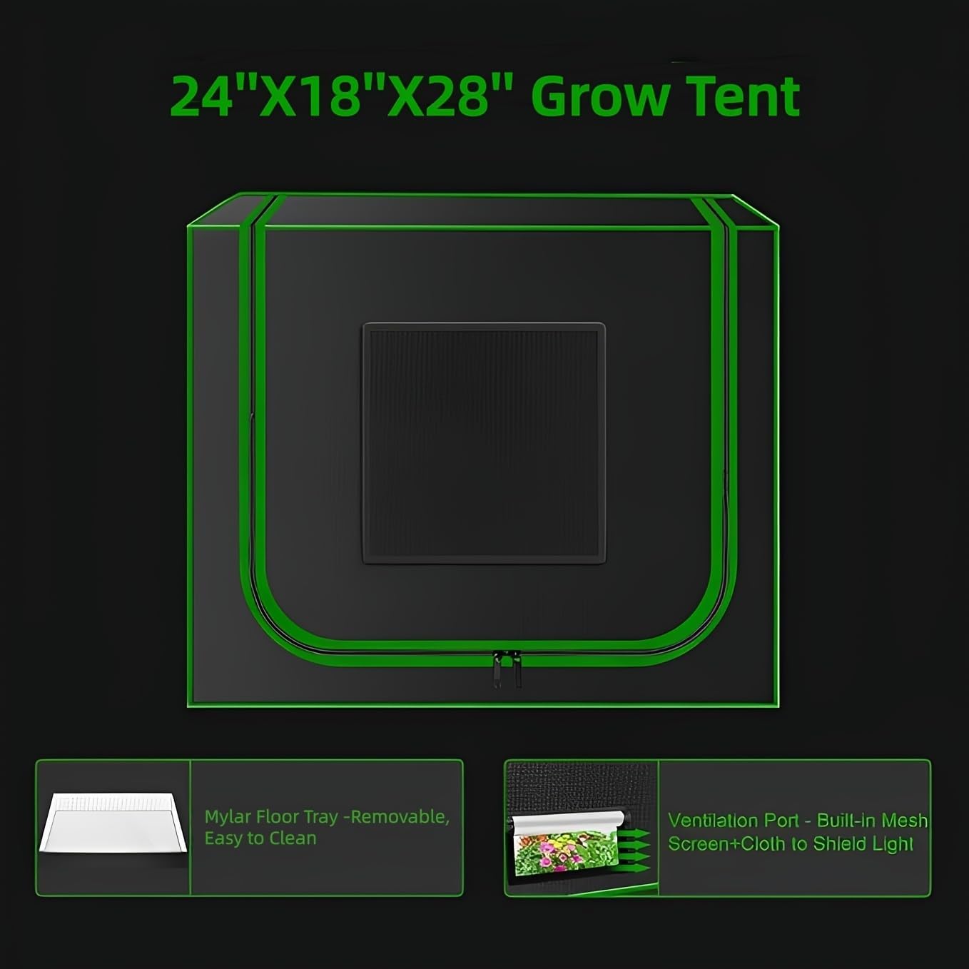 Detalle de MELONFARM MLFNGT212L Small Grow Tent, 24 x 18 x 28 in., 600D Canvas