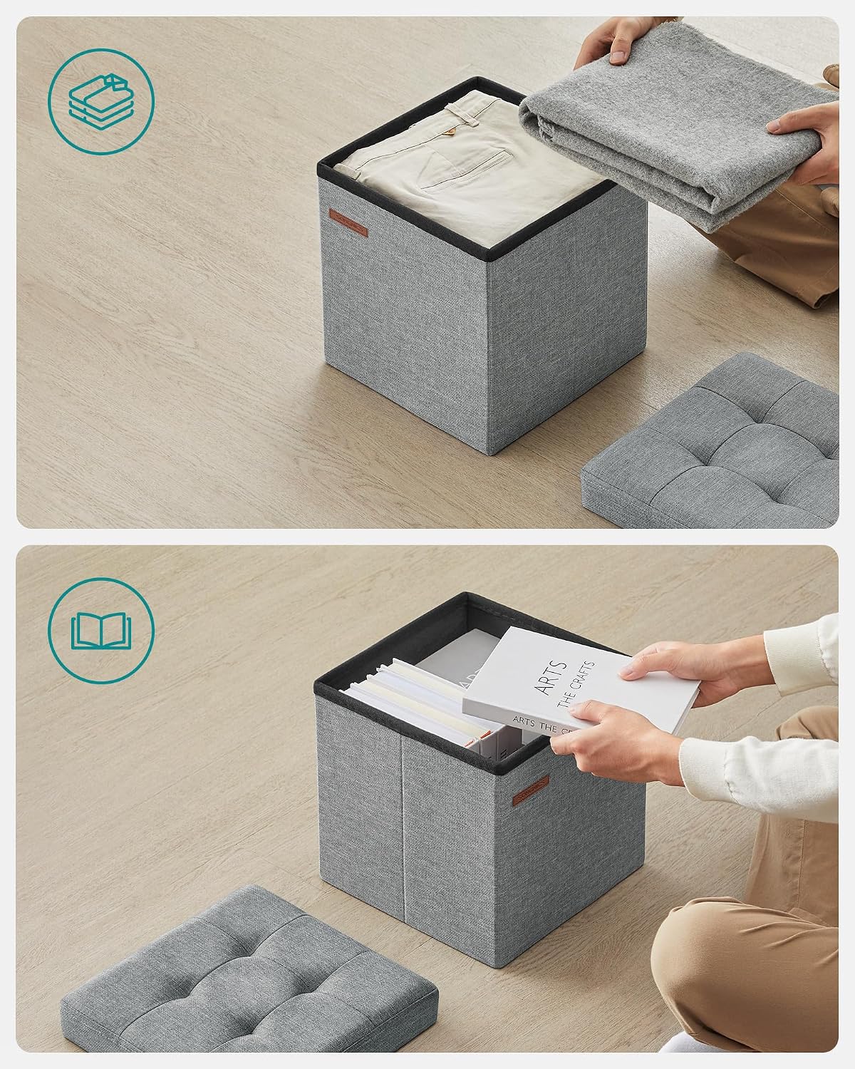 Detalle 1 de SONGMICS Minota Collectie LSF028G02 opbergpoef 30 x 30 x 30 cm, 22 liter
