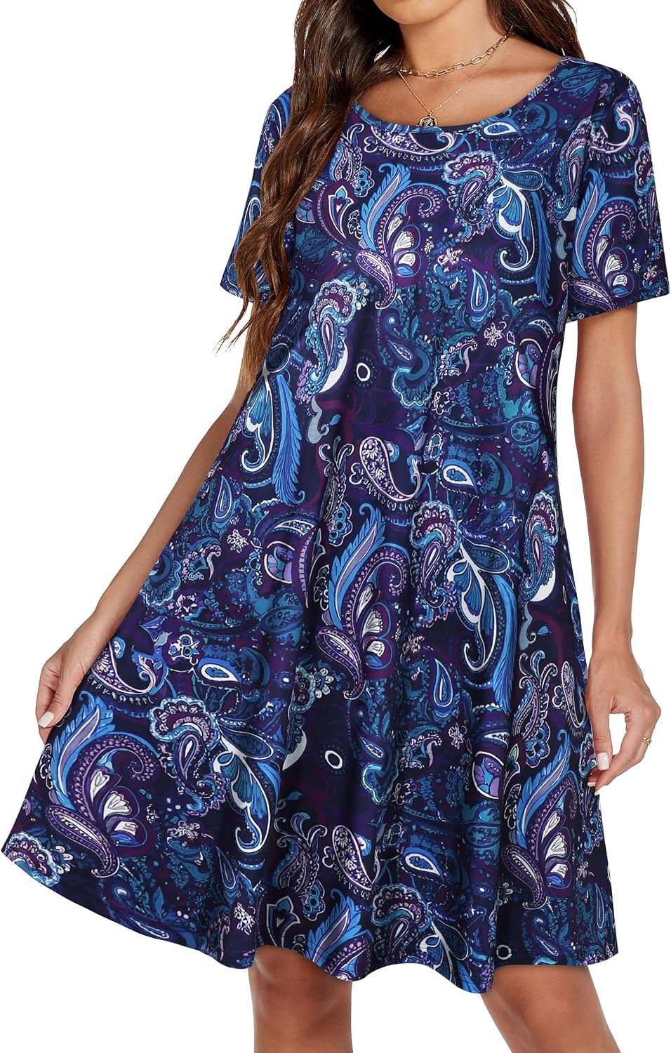 Detalle de Womens Summer Dresses Beach Casual Loose Tshirt Floral Short Sleeve Flowy Pockets Sundresses 2026