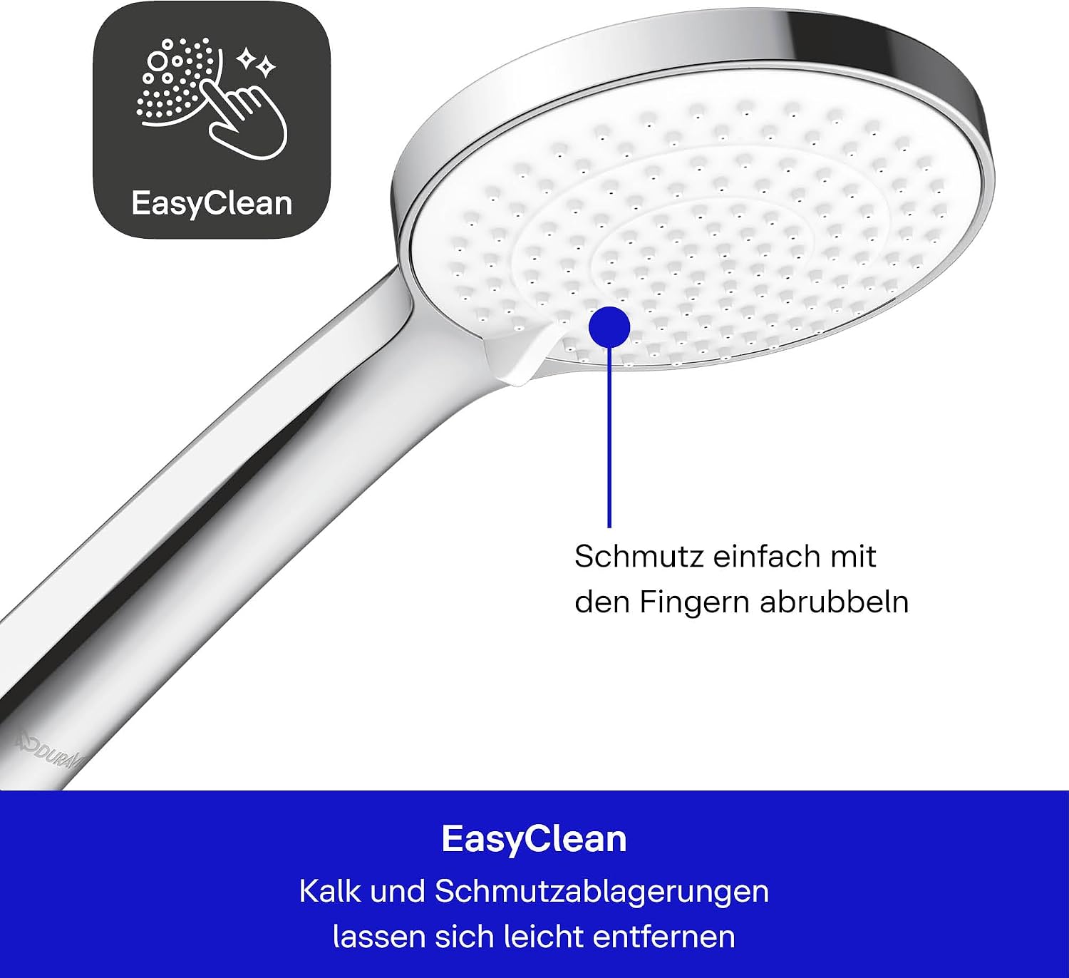 Detalle de Duravit Universal Handbrause mit 3 Strahlarten und MinusFlow – Runddusche Ø110 mm