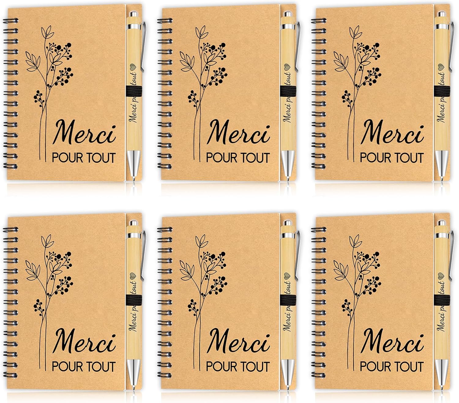 Detalle de PIAKAZIQA Bloc-Notes avec Stylo: set met 6 A6-notitieboekjes en houten balpennen